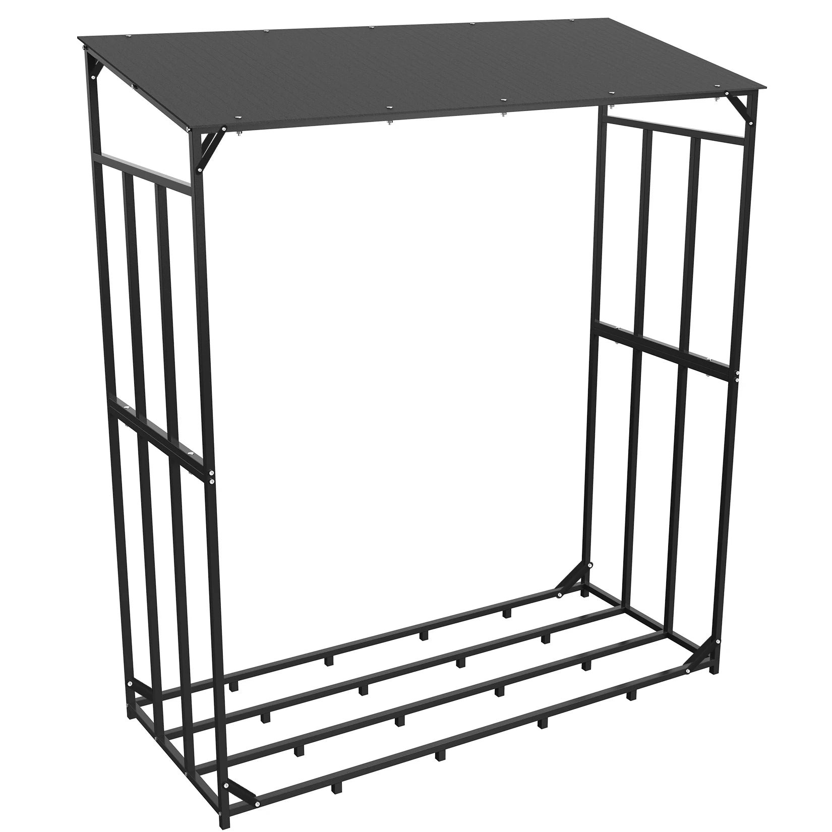XXL Metalen Haardhoutrek met Dak en Beschermhoes – Heavy Duty Houtopslag voor Buiten, Tuin en Terras