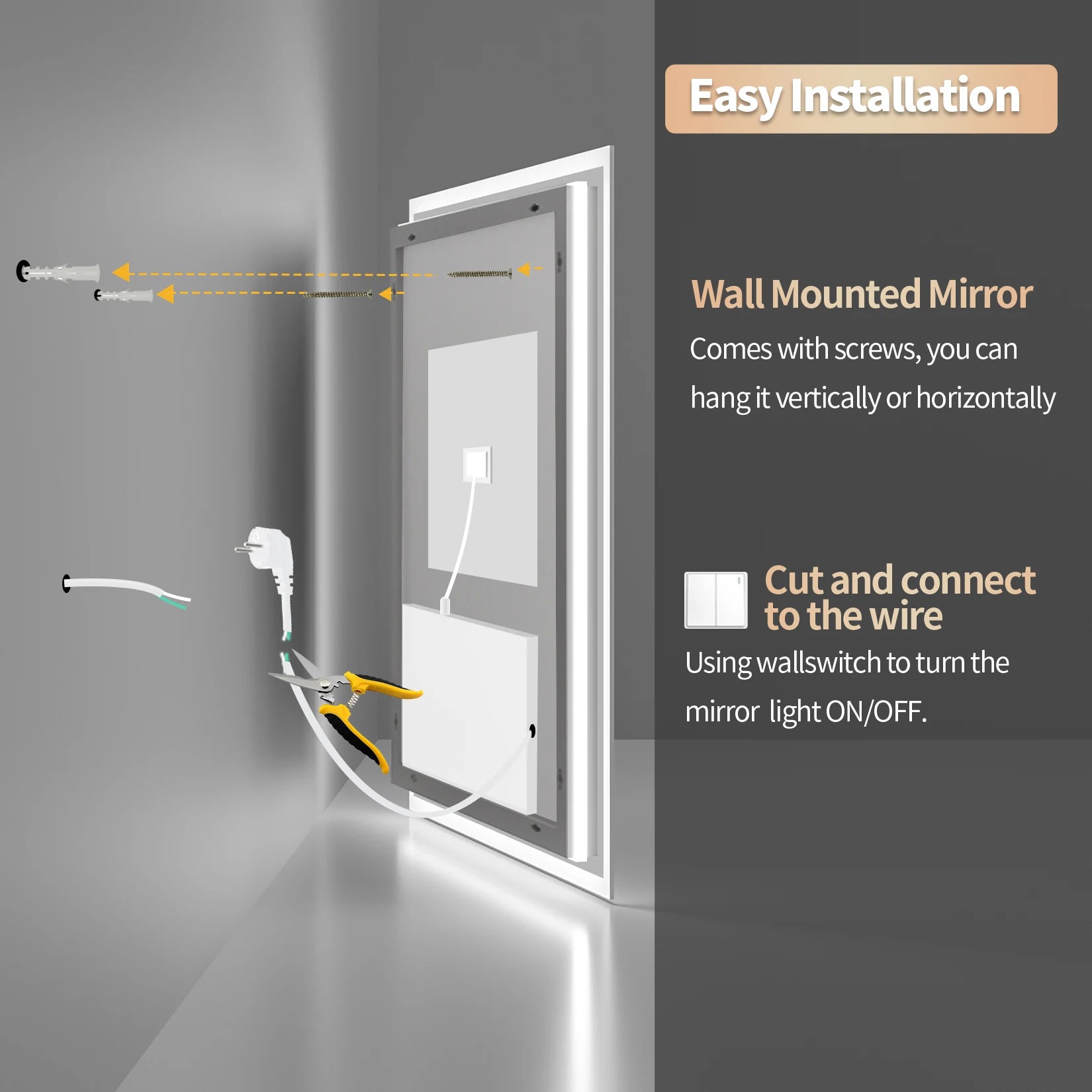 LED Badkamerspiegel met Verlichting – Dimbaar, Anti-Condens, Touch Bediening, IP65 Waterbestendig, Warm & Koel Licht