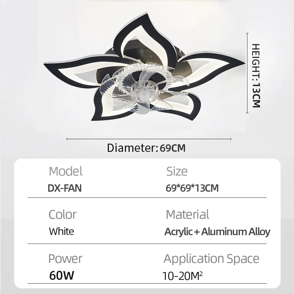 Moderne LED Plafondlamp met Ventilator en Afstandsbediening – Dimbare Lotus Plafondlamp met App voor Woonkamer, Slaapkamer & Keuken