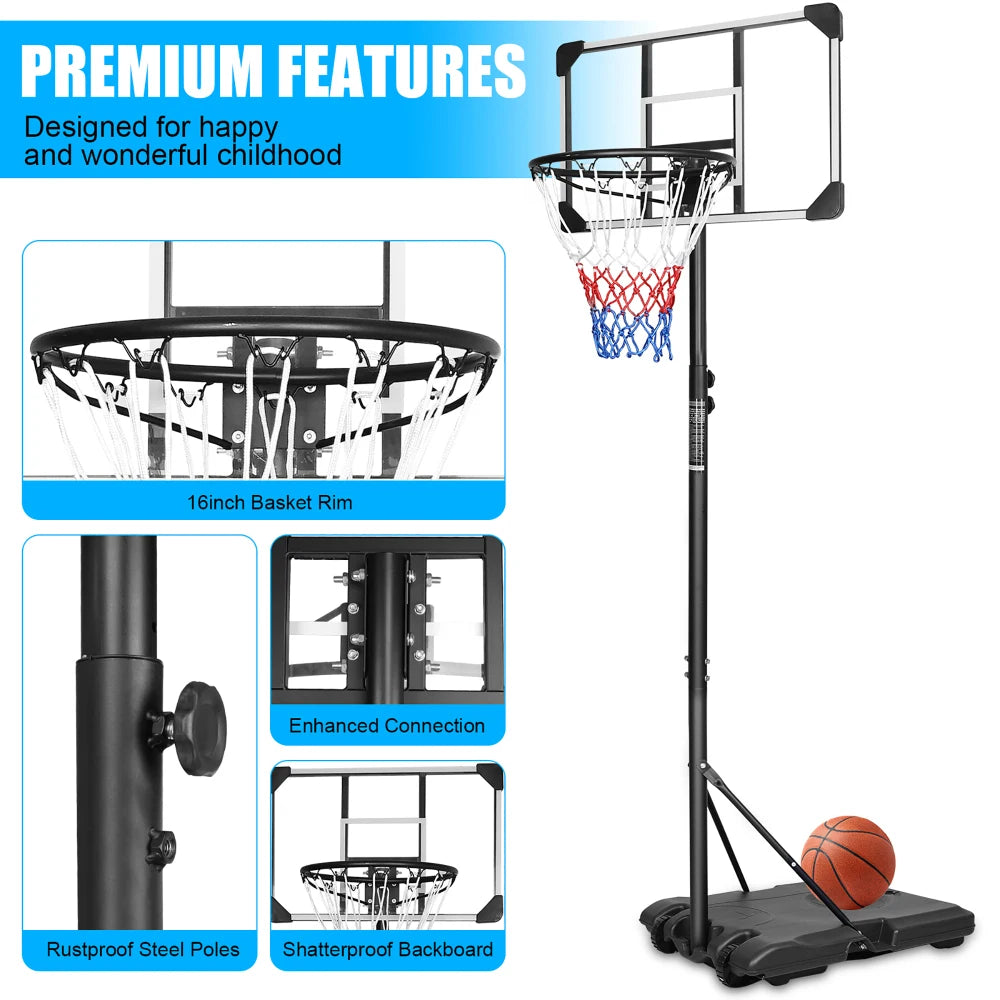 Draagbare Basketbalring 170-213 cm – Verstelbare Basketbalpaal met Wielen voor Binnen en Buiten – Zwart