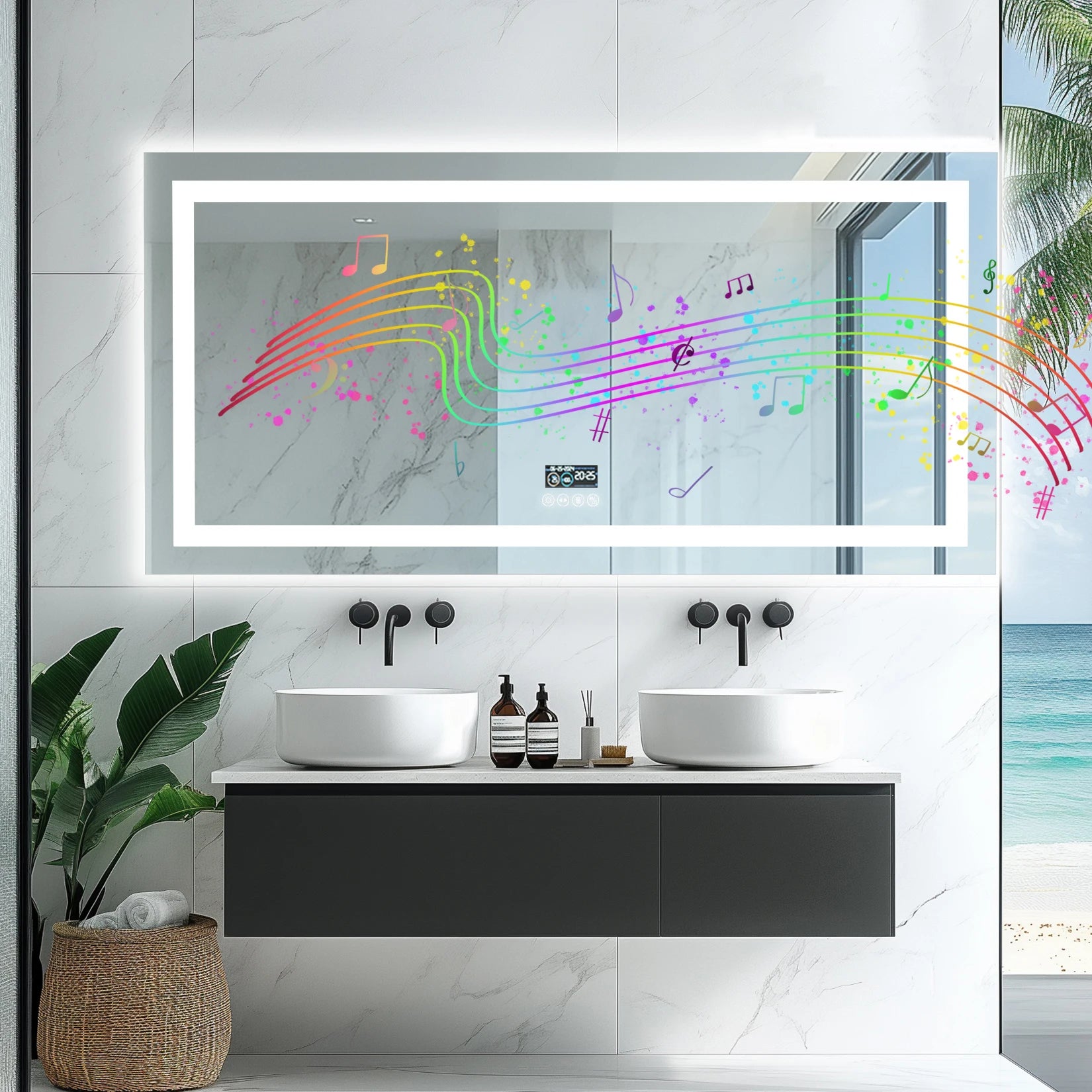 LED Badkamerspiegel met Bluetooth Speaker, Dimbare Verlichting, Anti-Condens & Display – Moderne Badkamerspiegel met Verlichting