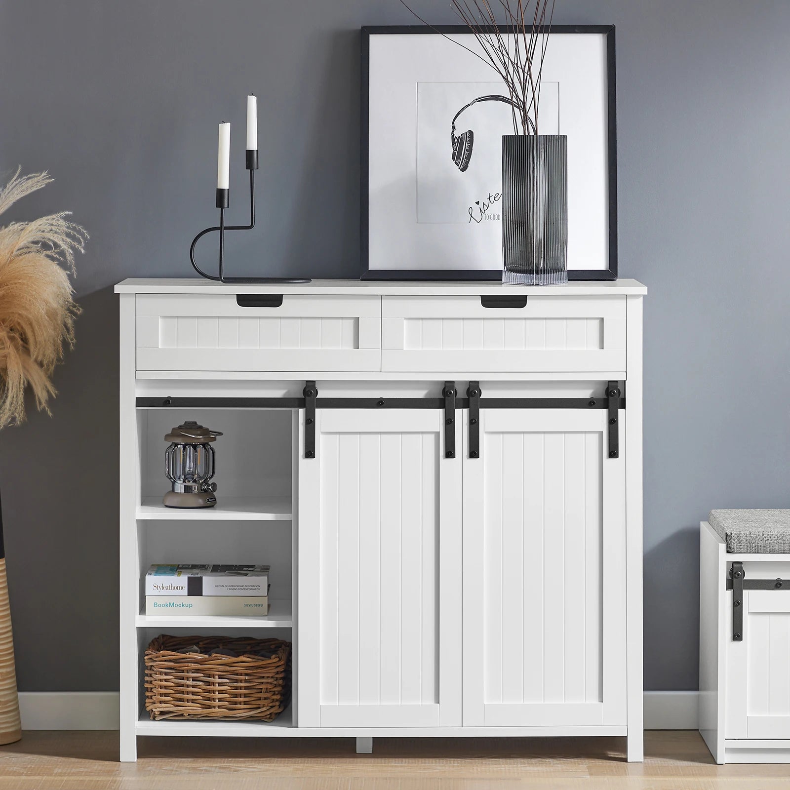 Witte keukenkast met schuifdeuren 104x93x35 cm – Moderne opbergkast voor keuken en woonkamer