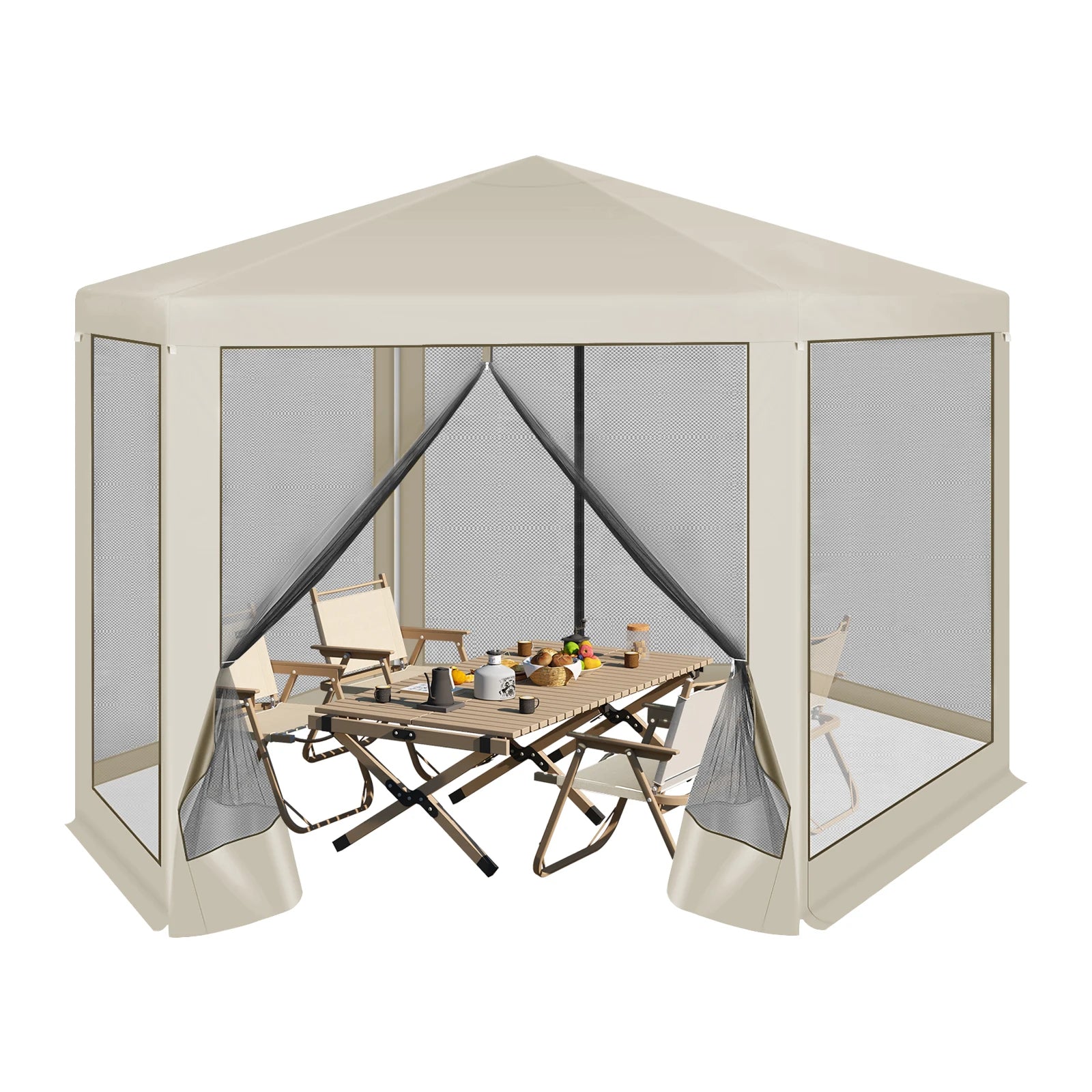Tuinpaviljoen 3,8 x 3,3 m met Klamboe – Tuinhuisje met Mesh Zijwanden, UV-Bescherming & Luifel voor Tuin en Terras