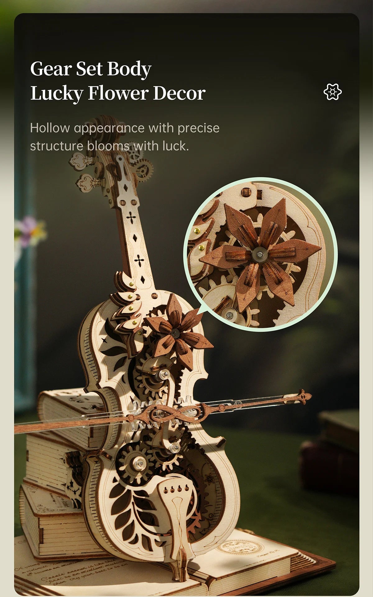 3D Houten Puzzel Cello Muziekdoos – Mechanisch Bouwpakket Creatief Speelgoed voor Kinderen en Volwassenen
