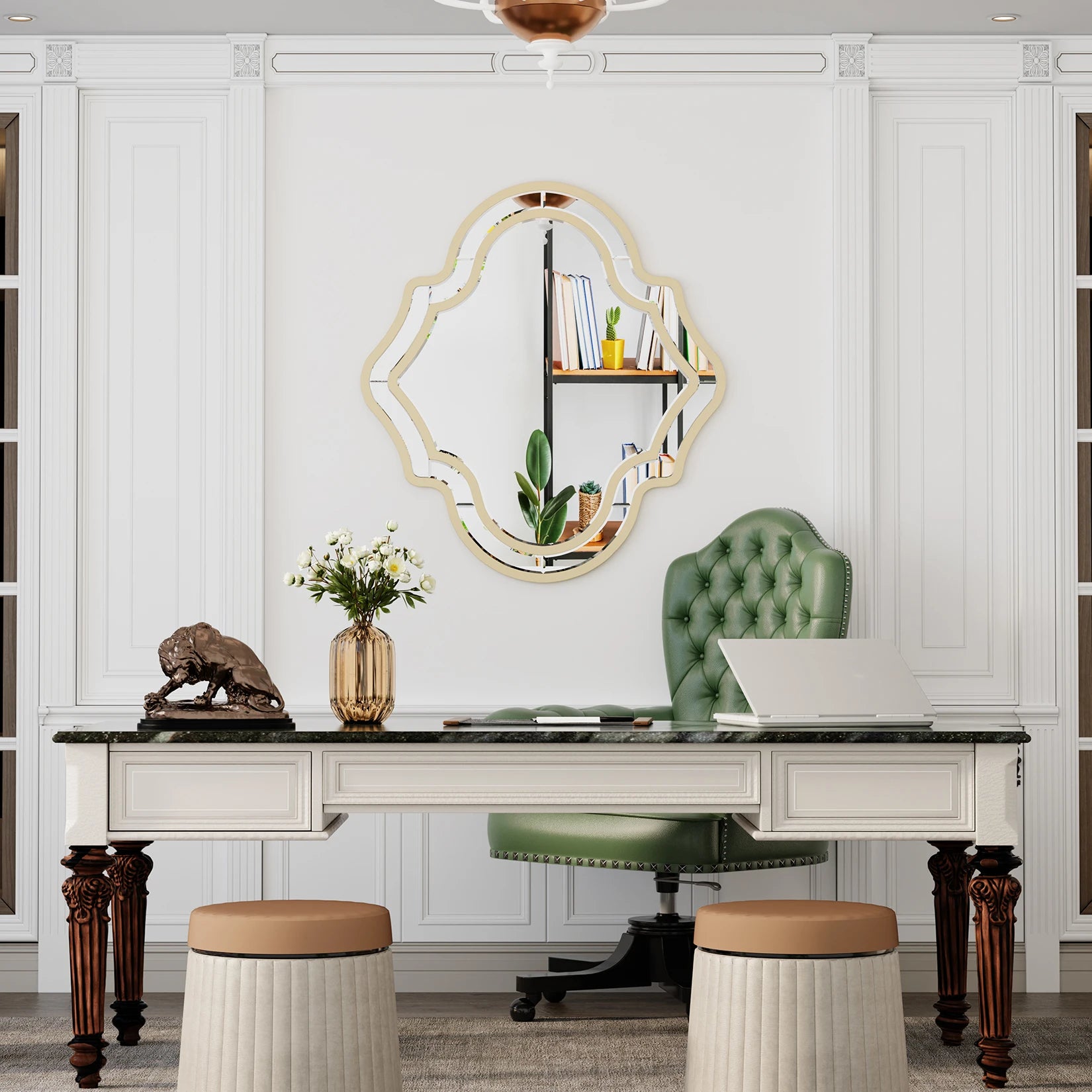 Grote Luxe Gouden Wandspiegel met Facetglas en Houten Lijst – Decoratieve Spiegel voor Woonkamer