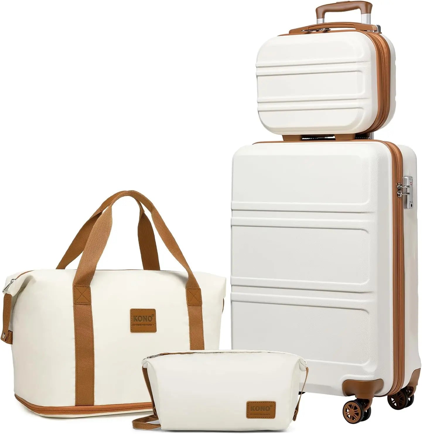 4-delige Kofferset – 55cm Handbagage, Beautycase, Reistas & Toilettas – ABS Hardcase – TSA-Slot – 360° Wielen