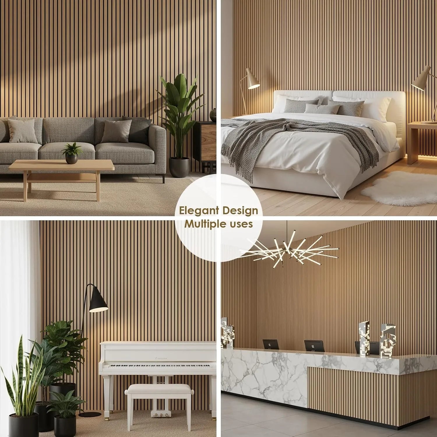 Houten Akoestische Panelen 120x60 cm Set van 4 – Geluidsabsorberende Wandpanelen met Houtlook voor Interieur