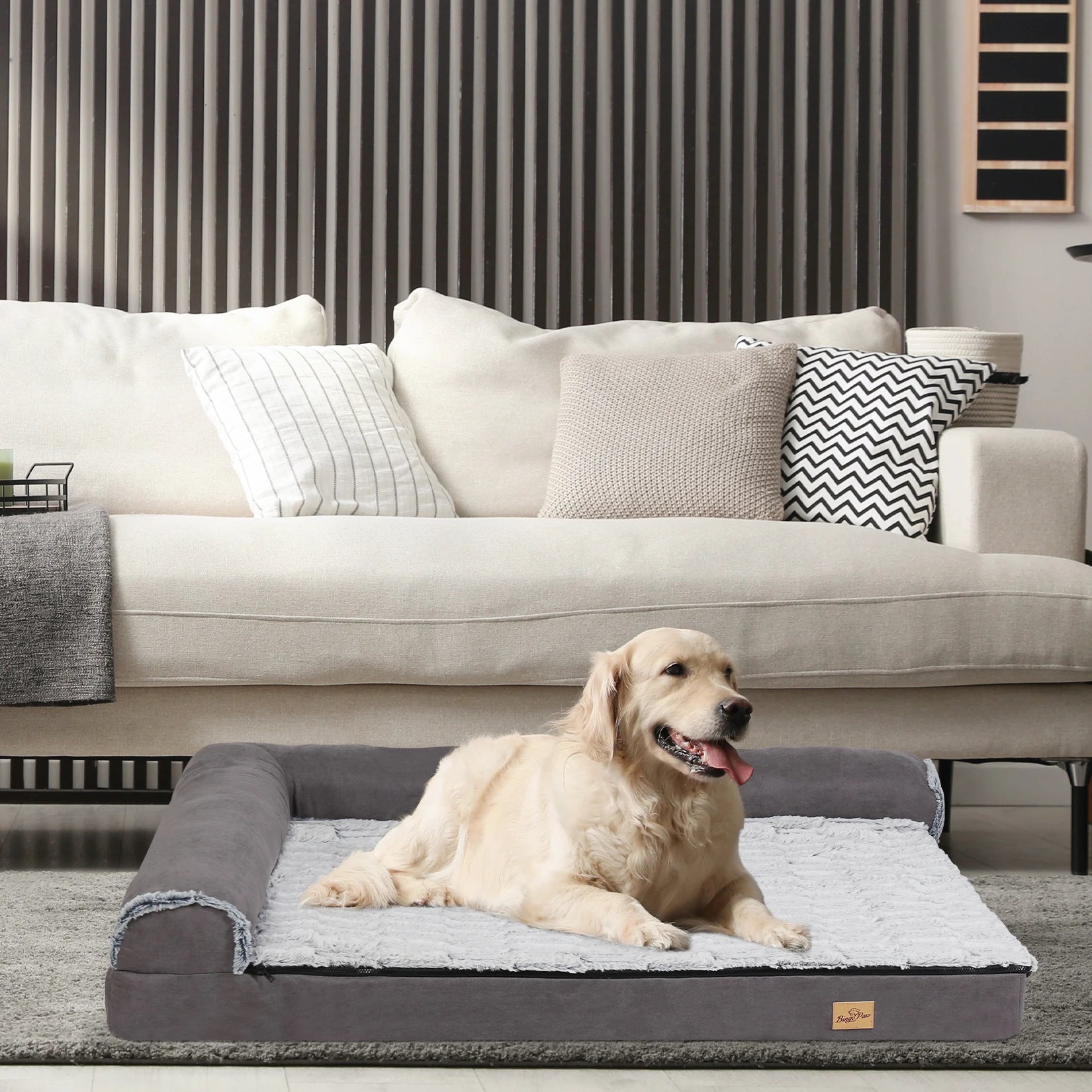 Orthopedisch Hondenbed XXL met Traagschuim – L-Vormig Hondenkussen voor Grote Honden met Wasbare Hoes, Waterdicht & Antislip