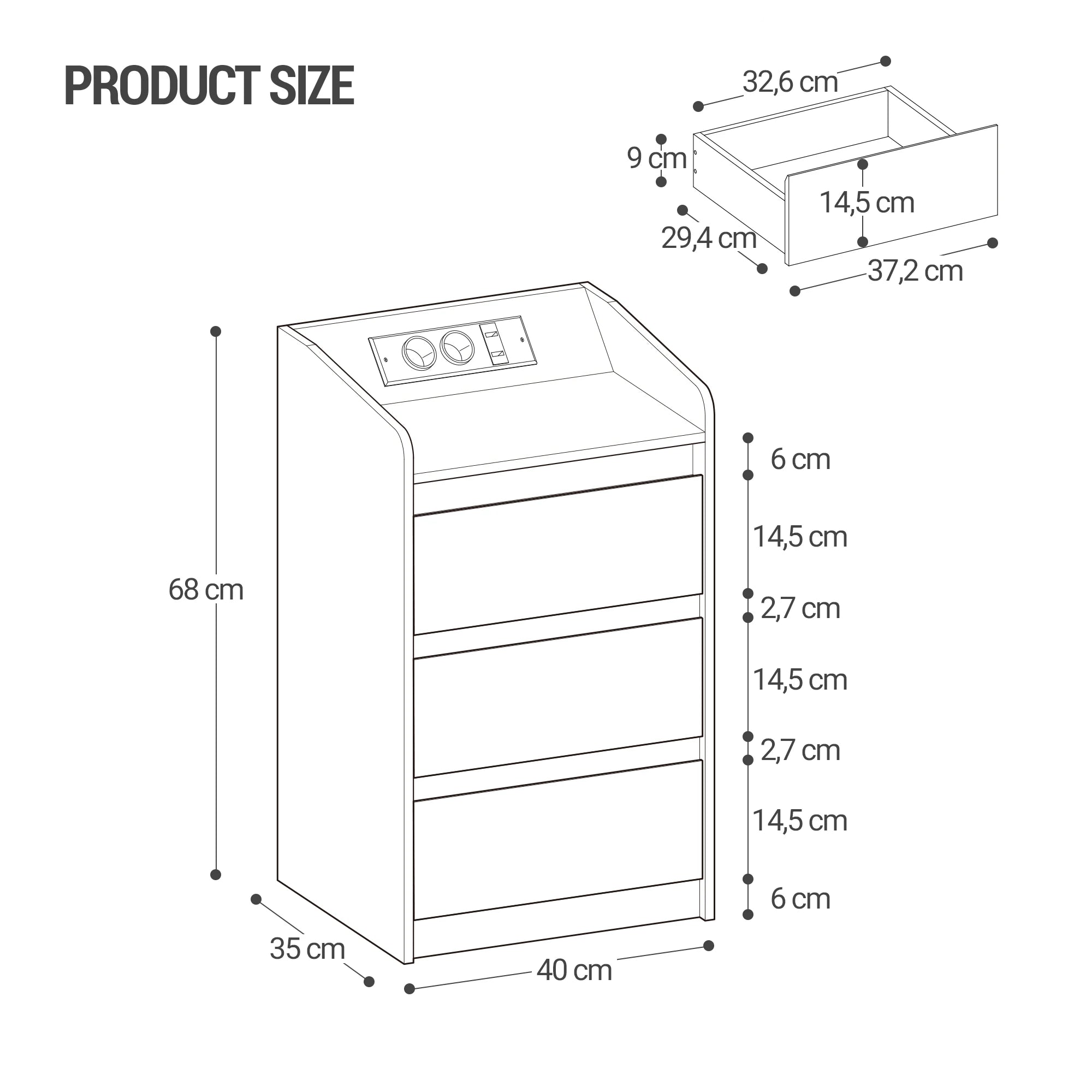 Nachtkastje Set van 2 met 3 Lades – LED Verlichting & Oplaadstation (2 AC + 2 USB) – Moderne Witte Bedside Tables voor Slaapkamer
