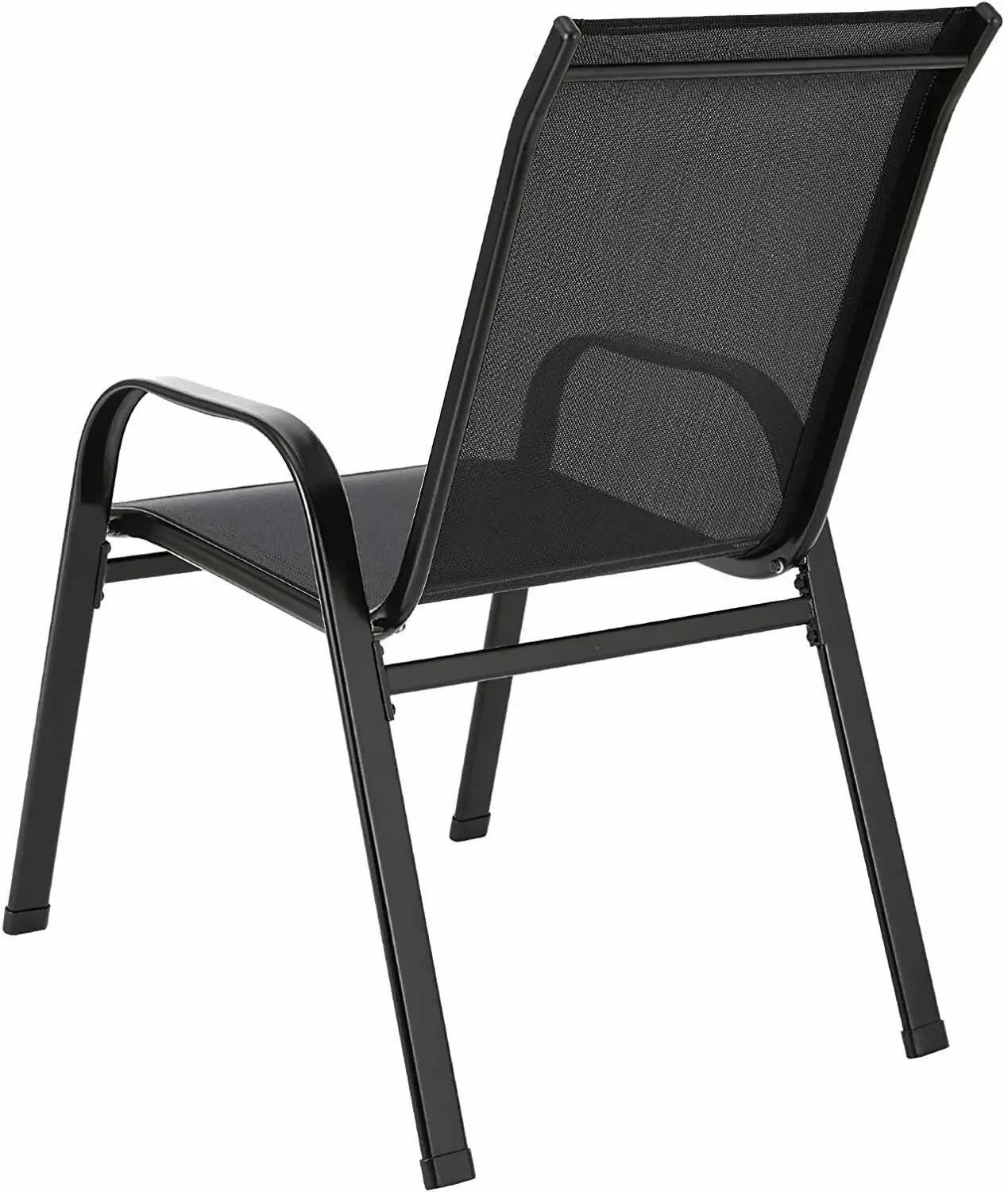 Set van 4 Stapelbare Tuinstoelen – Metalen Tuinstoelen met Hoge Rugleuning & Teslin Zitting – Zwart – Tot 150 kg