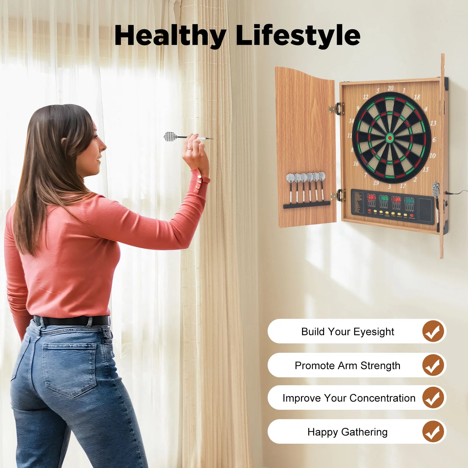 Elektronisch Dartbord met Cabinet – Automatische Score LED Darts Bord Set voor Thuis en Indoor Spellen
