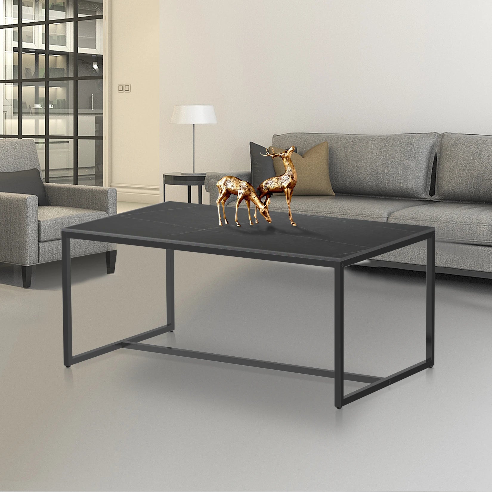 Moderne Salontafel Marmer Look met Metalen Frame – Luxe Rechthoekige Koffietafel met Opbergruimte – Industrieel & Modern Design
