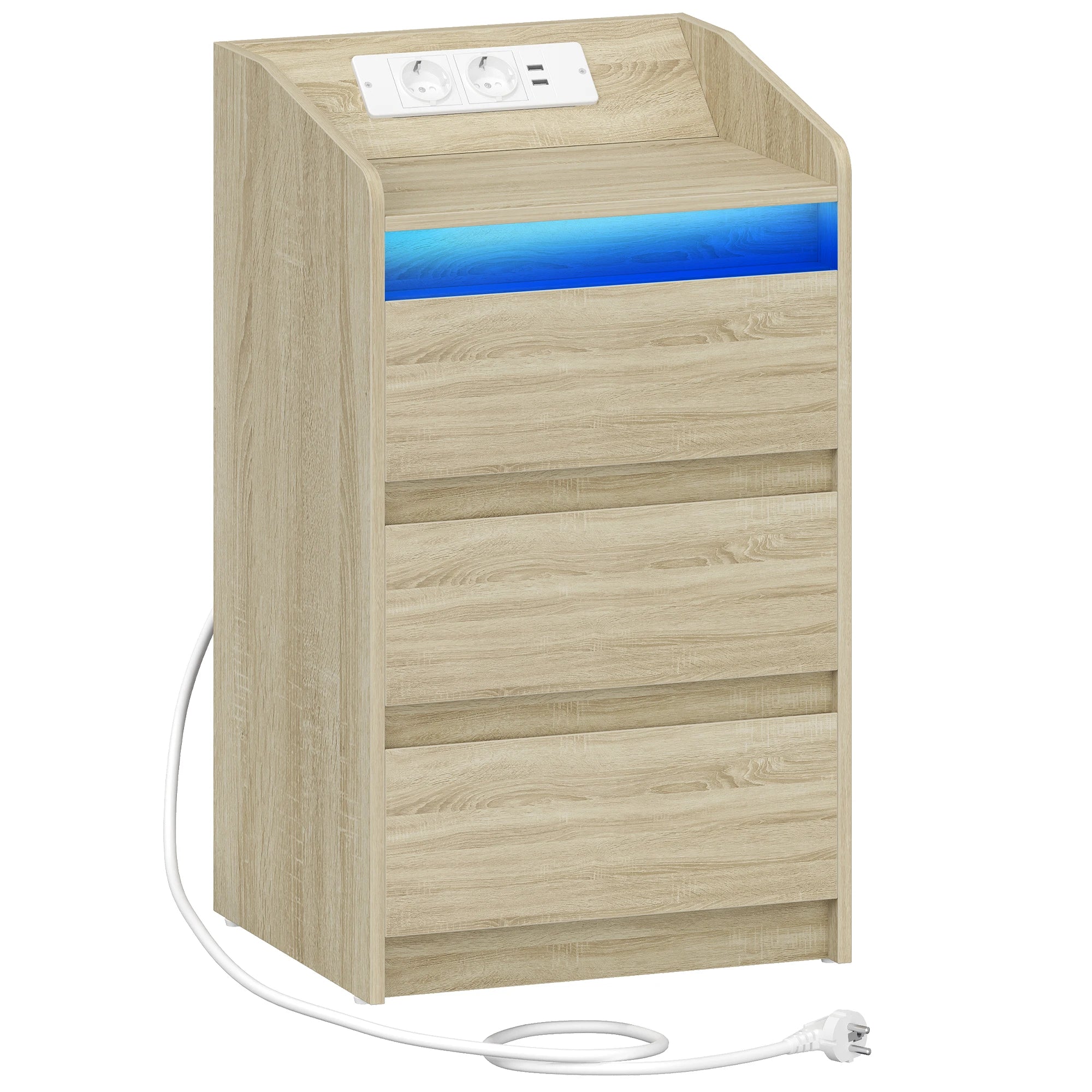 Nachtkast met Oplaadstation, LED‑Verlichting en 3 Laden