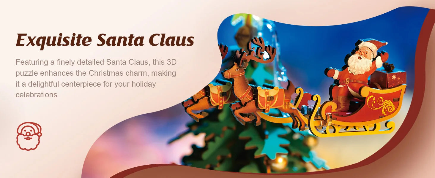 3D Houten Kerstboom Muziekdoos met Licht – DIY Kerstpuzzel met Kerstmelodieën – Decoratieve Kerst Muziekdoos voor Tafeldecoratie en Cadeau
