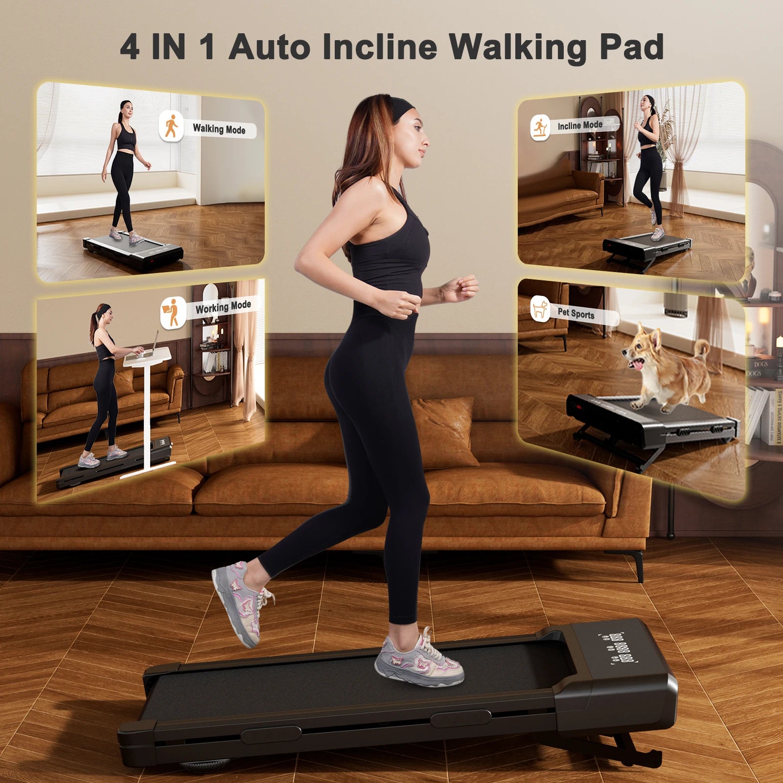Opvouwbare Walking Pad met Helling 9% – Elektrische Loopband voor Thuis met App en LCD Scherm