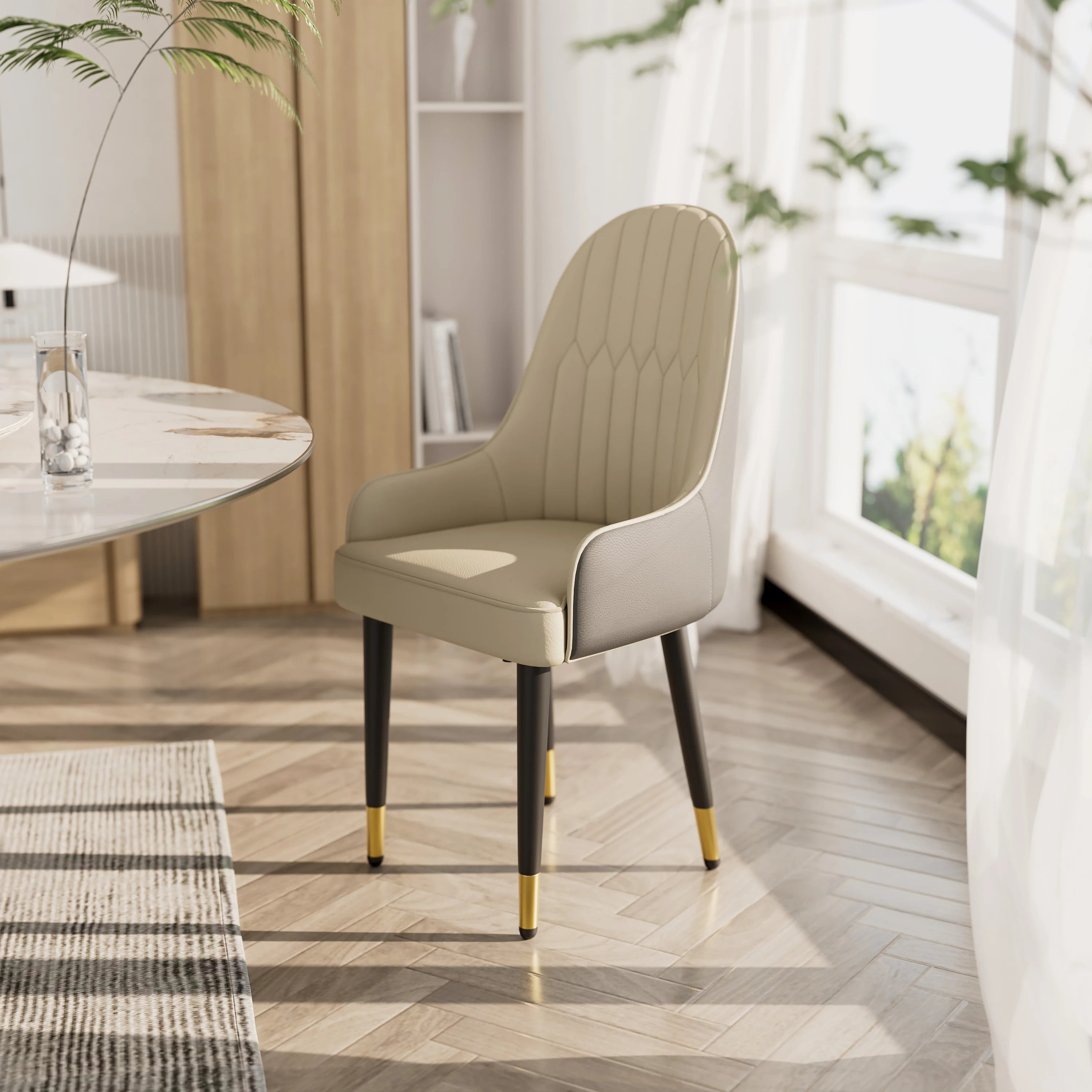 Luxe Eetkamerstoelen Set van 2 – Microvezel Leren Stoelen met Houten Poten | Moderne Gestoffeerde Dining Chairs