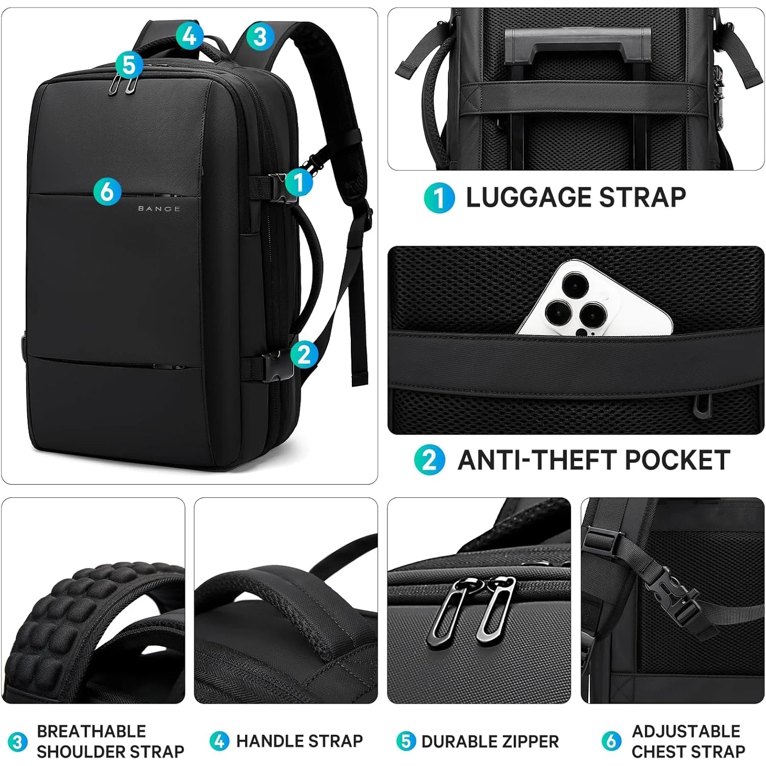 Uitbreidbare Waterdichte Reistas Rugzak – 17" Laptop Rugzak – Grote School‑ & Zaken Backpack – Reis & Hiking Unisex