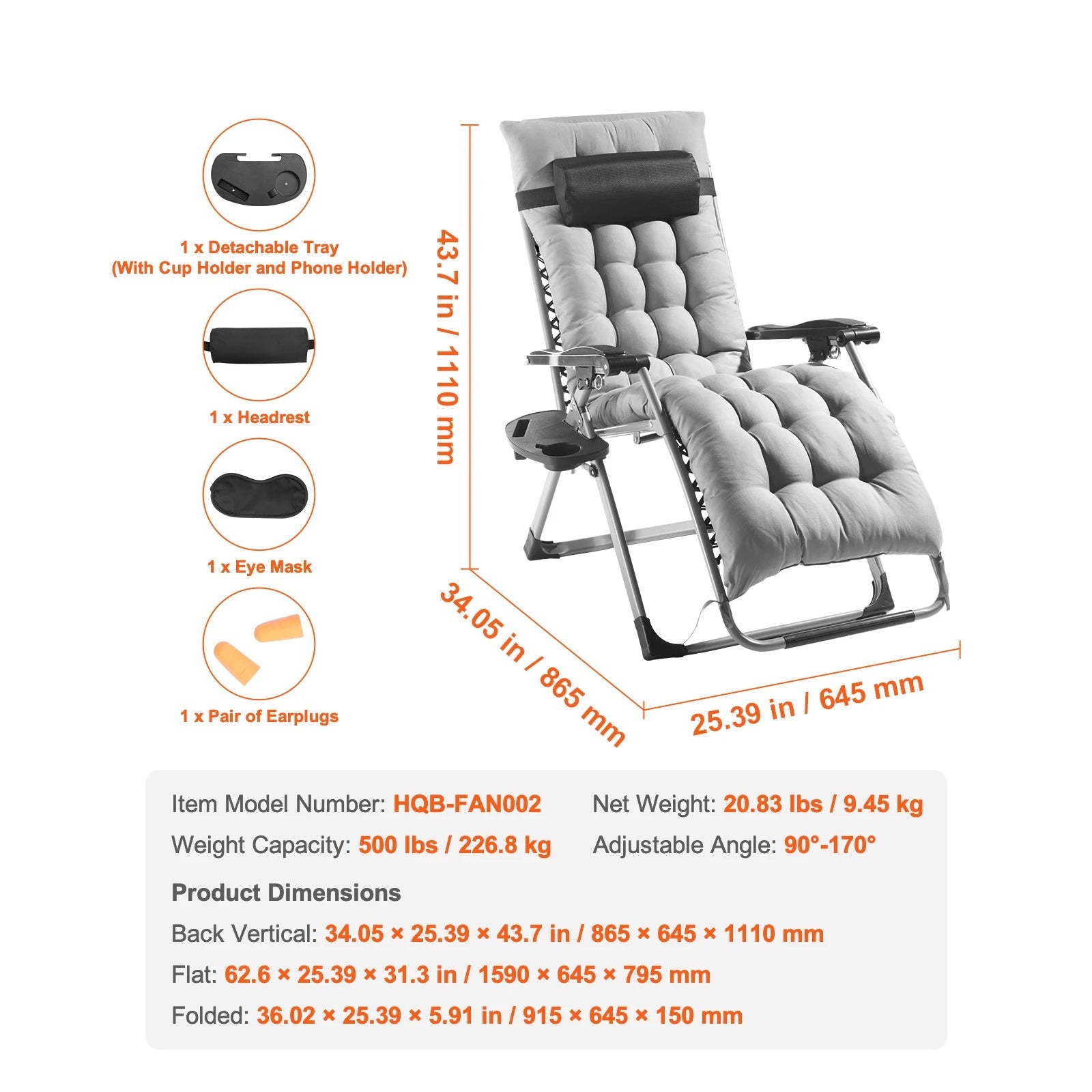 Zero Gravity Stoel Verstelbaar met Kussen & Accessoires – Comfortabele Ligstoel voor Tuin, Camping & Balkon