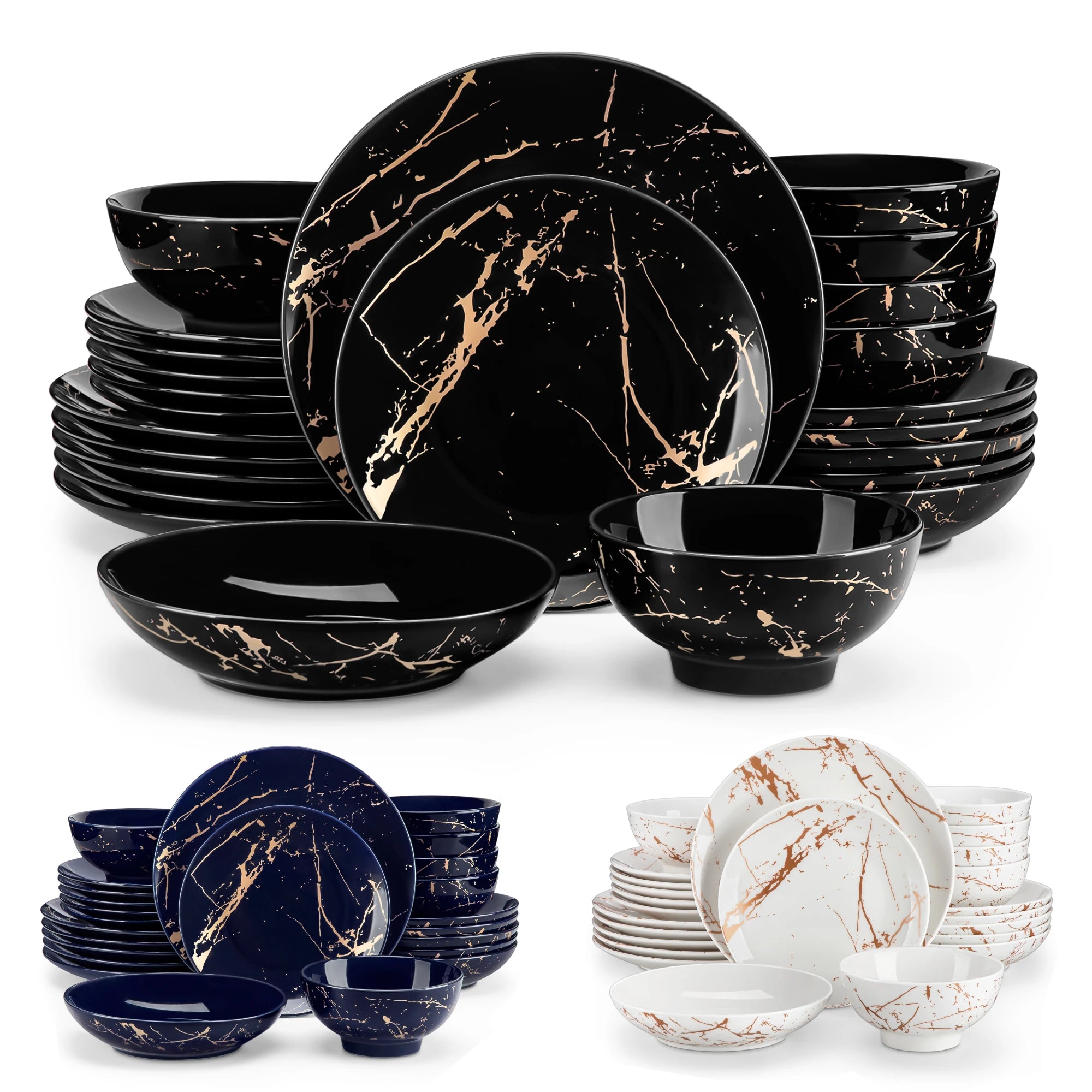 24-delige Goud Serviesset Porselein – Luxe Servies Set voor 6 Personen met Gouden Design Borden en Kommen