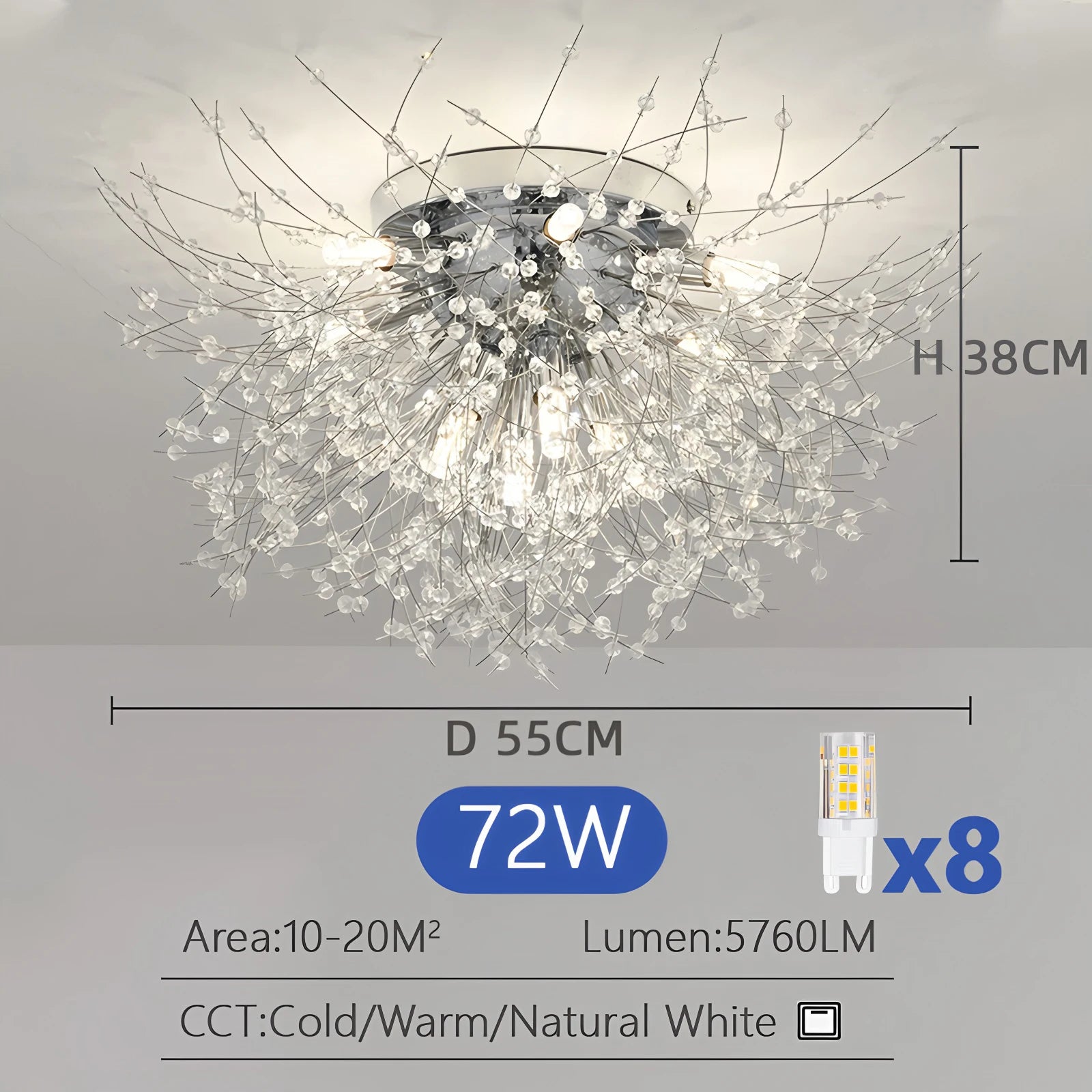 Moderne LED Plafondlamp Paardenbloem – Dimbare Kristallen Kroonluchter met Afstandsbediening