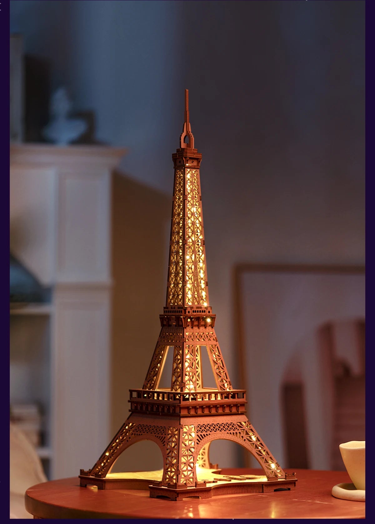 3D Houten Puzzel Eiffeltoren met LED Licht – DIY Modelbouw Kit voor Volwassenen en Kinderen – Creatief Knutselpakket 22x21x49 cm