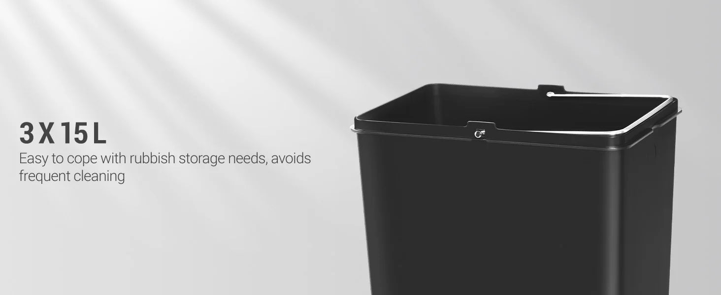 Moderne Keuken Prullenbak 45L – 3 Compartimenten Afvalscheiding – RVS Pedal Bin voor Keuken en Kantoor