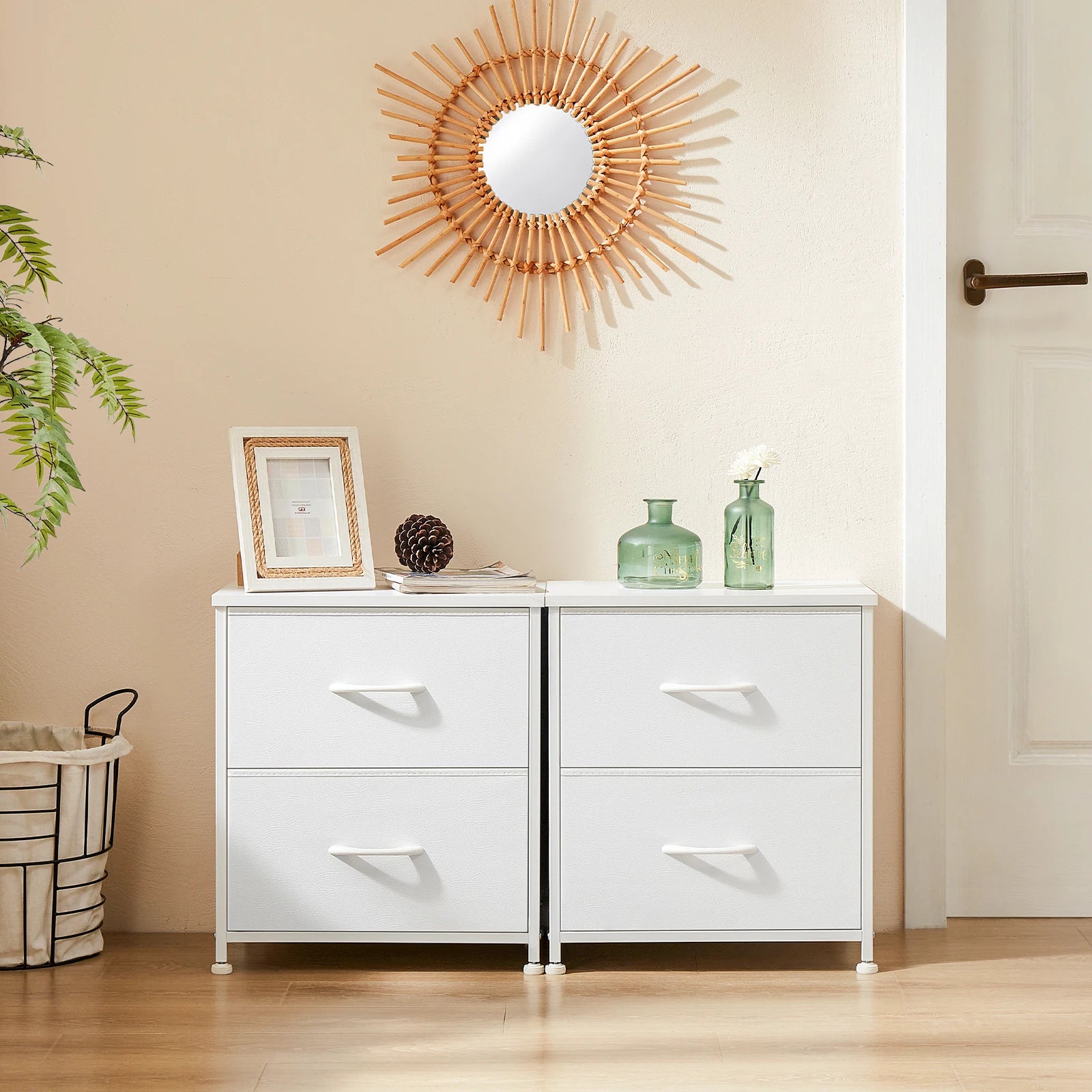 Multifunctioneel Nachtkastje met 2 Stoffen Lades – Modern Bijzettafel voor Slaapkamer en Woonkamer
