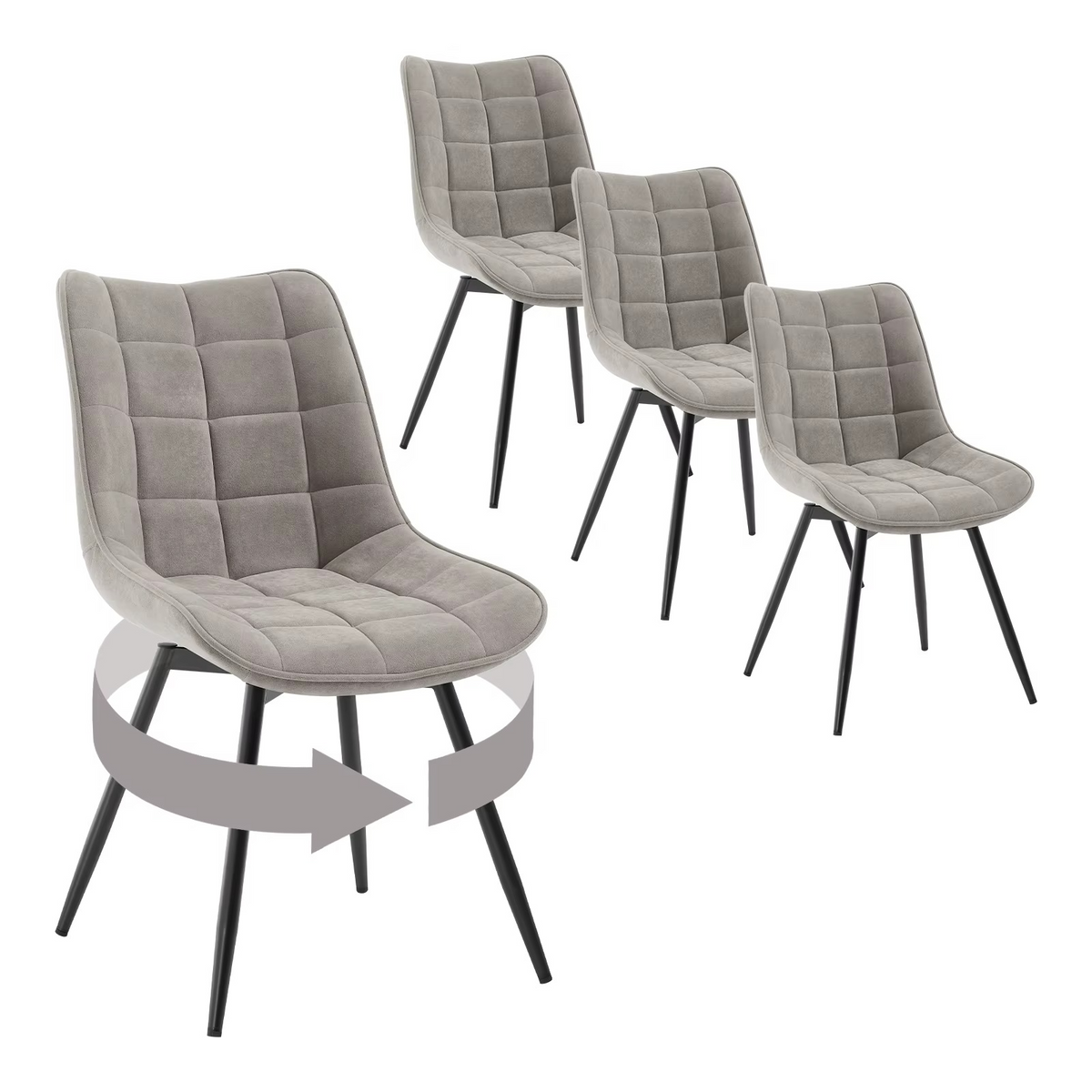 4-delige Set Draaibare Eetkamerstoelen Zwart Fluweel – 360° Velvet Stoelen met Metalen Poten – Moderne Luxe Eetkamerstoelen