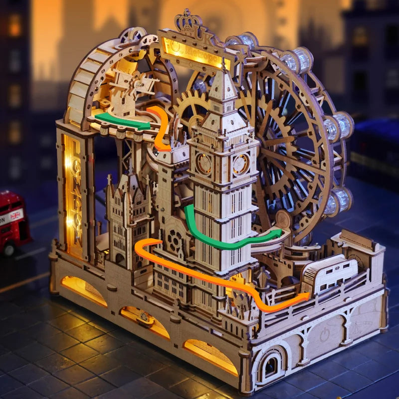 3D Houten Knikkerbaan Puzzel – Mechanische Marble Run Bouwset met Londen Thema – Interactieve STEM Puzzel voor Volwassenen en Tieners