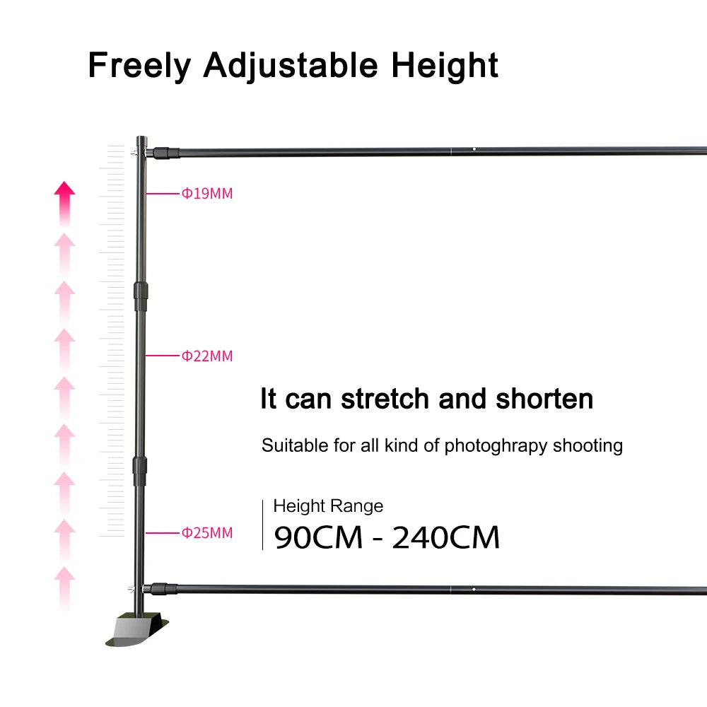 Dubbele Crossbar Fotografie Achtergrondstandaard – Verstelbaar 3x2,4m Backdrop Frame voor Studio, Video en Greenscreen