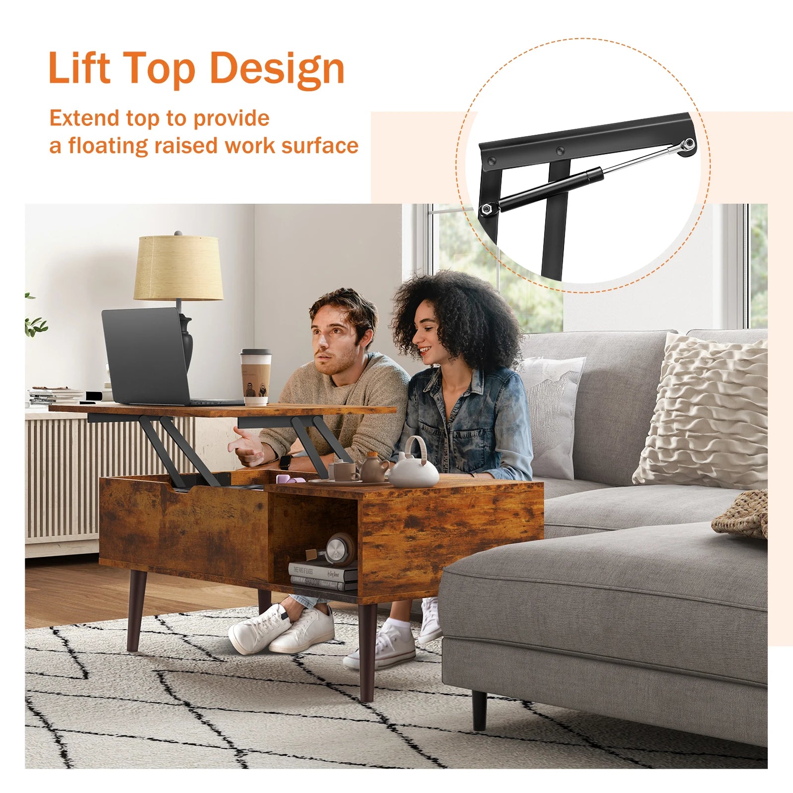 Verstelbare Salontafel met Lift‑Top en Opbergruimte – 100 × 50 cm