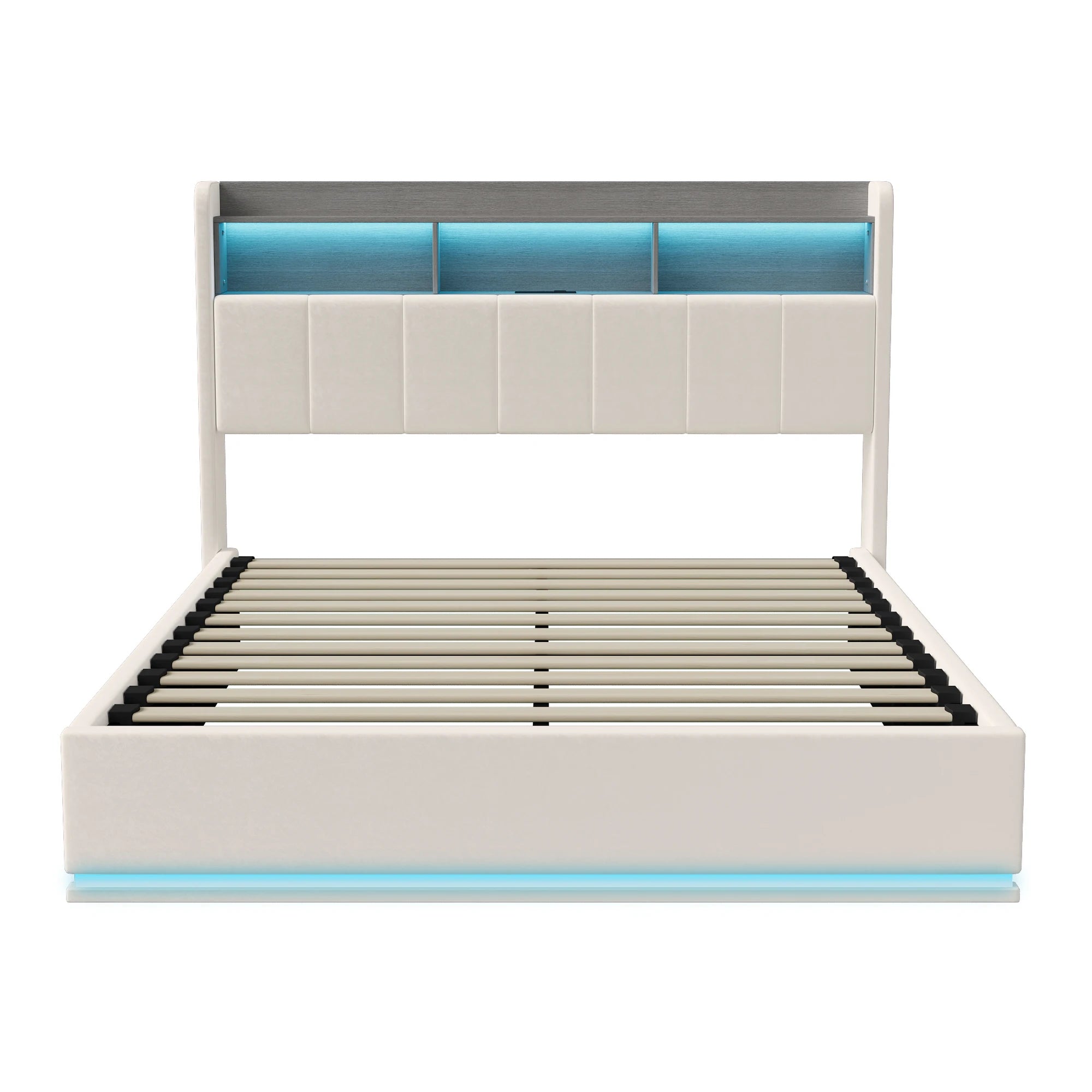 Gestoffeerd bed 140x200 cm met LED verlichting en opbergruimte