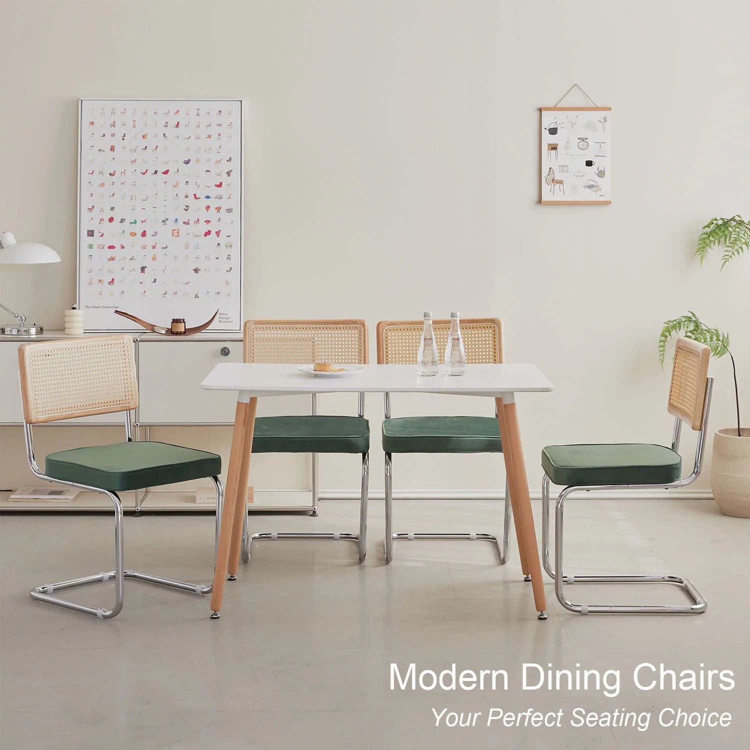 Rotan Eetkamerstoelen Set van 2 of 4 – Retro Design met Velvet Zitting en Metalen Frame