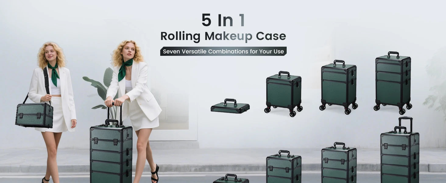 Professionele Rollende Make-up Koffer 5-in-1 – Groot, Duurzaam en Lichtgewicht Trolley voor Cosmetica en Beauty Accessoires