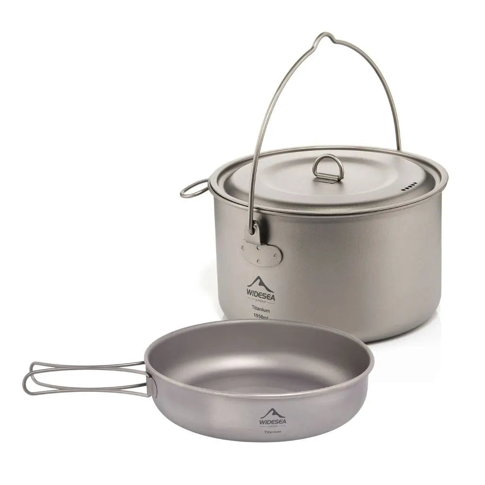 Titanium Outdoor Camping Kookset – Lichtgewicht Titanium Servies Met Kookpot en Koekenpan