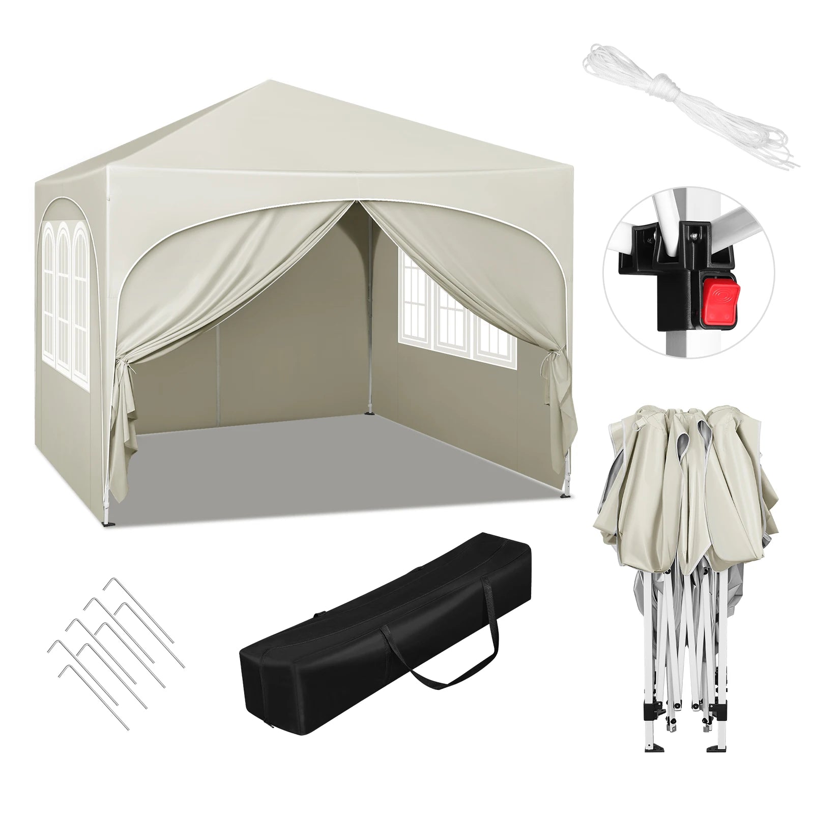 Opvouwbare Partytent 3x3 m Waterafstotend – Pop-up Tuintent met 4 Zijwanden, UV50+ Bescherming & Draagtas