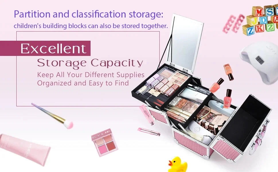 Draagbare Make-up Koffer met Lade, Spiegel en Slot – Make-up Organizer Reiskoffer voor Cosmetica