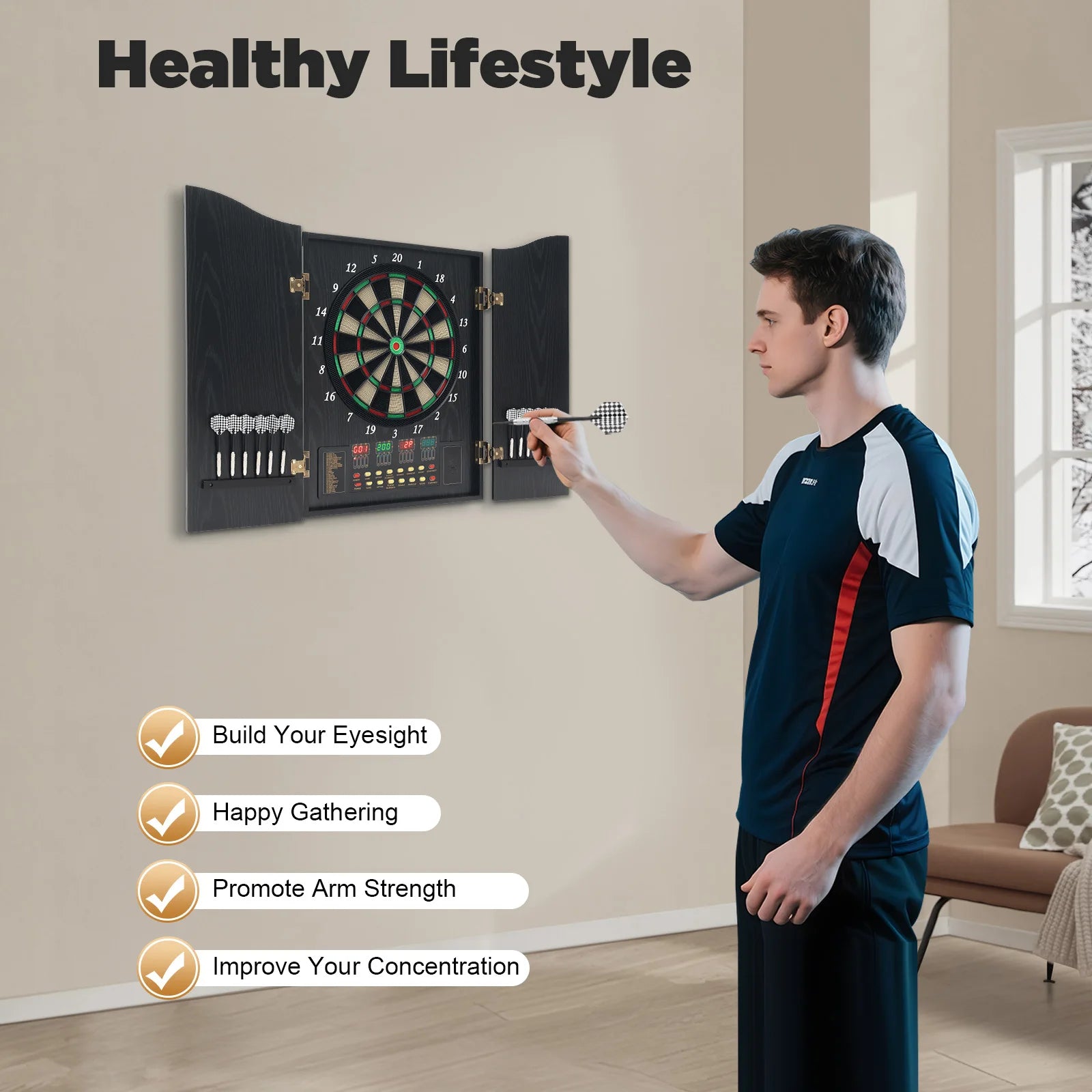 Elektronisch Dartbord met Cabinet – Automatische Score LED Darts Bord Set voor Thuis en Indoor Spellen