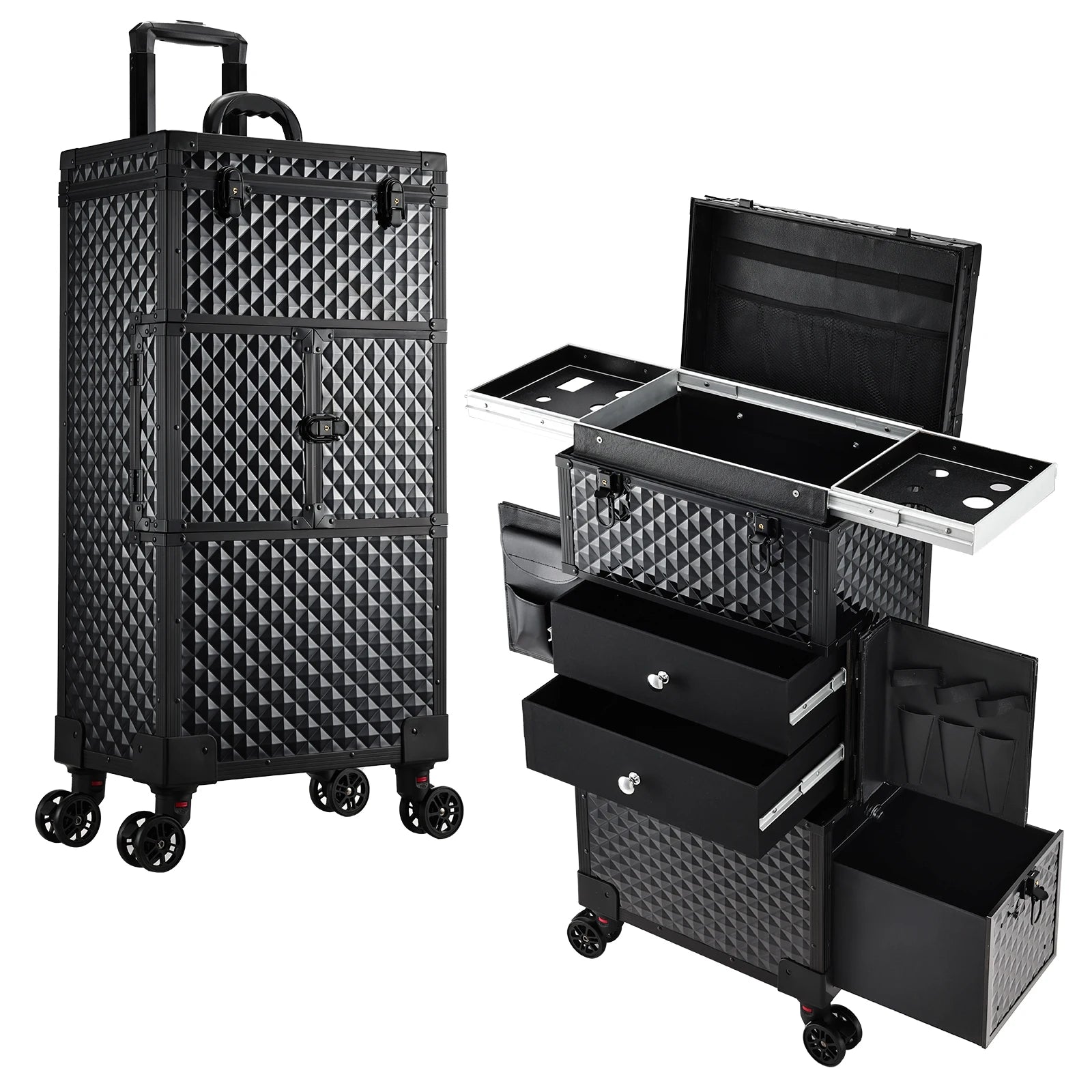 Professionele Make-up Koffer Trolley met Slot en Wielen – Cosmetica Organizer 56-75L – Rollende Beauty Case voor Kapper en Visagist