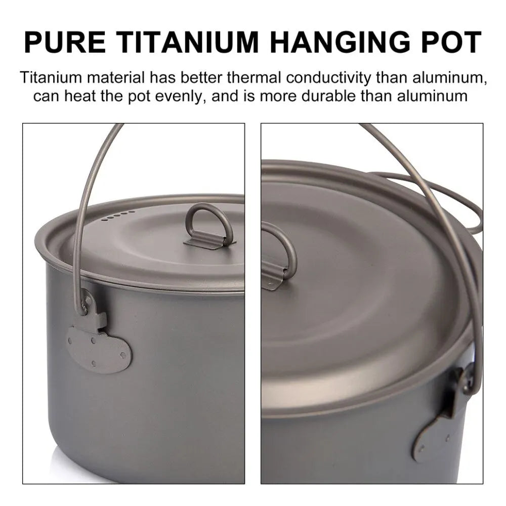 Titanium Outdoor Camping Kookset – Lichtgewicht Titanium Servies Met Kookpot en Koekenpan