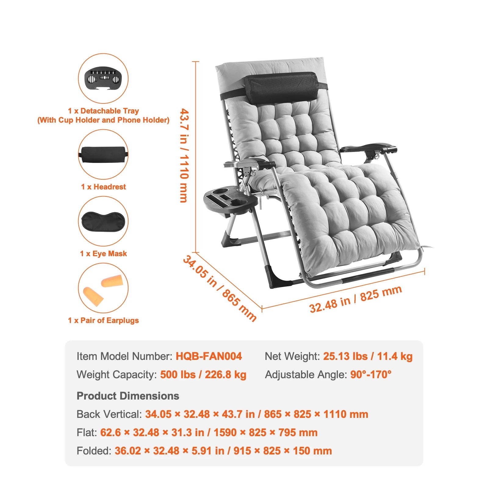 Zero Gravity Stoel Verstelbaar met Kussen & Accessoires – Comfortabele Ligstoel voor Tuin, Camping & Balkon