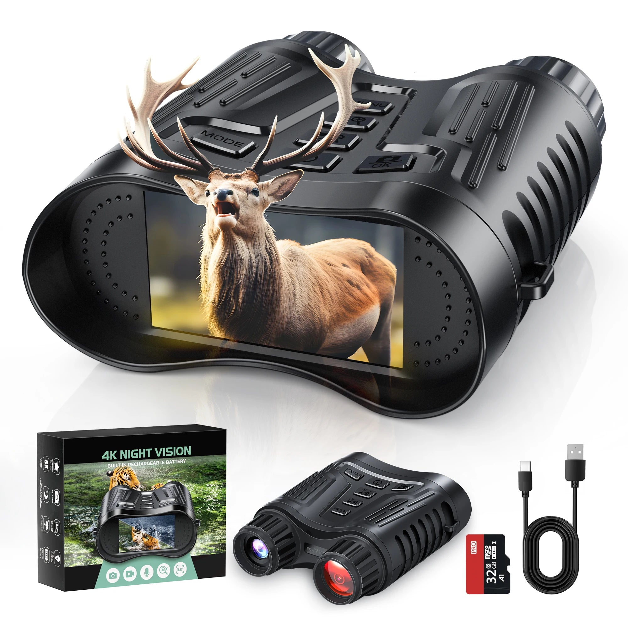 Nachtzicht Verrekijker 8x HD 1080P met IR – Digitale Zoom voor Jacht, Camping & Outdoor