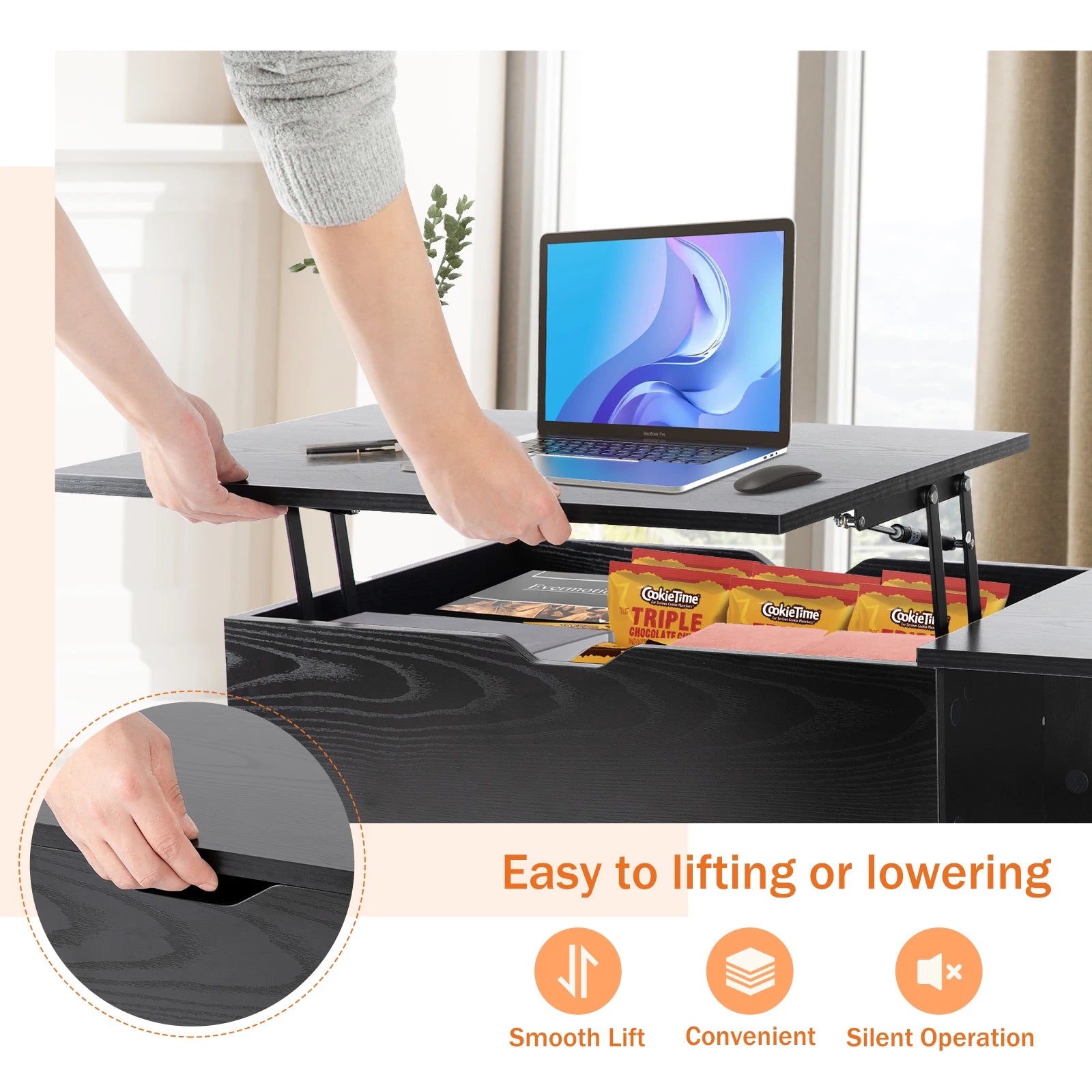 Verstelbare Salontafel met Lift‑Top en Opbergruimte – 100 × 50 cm
