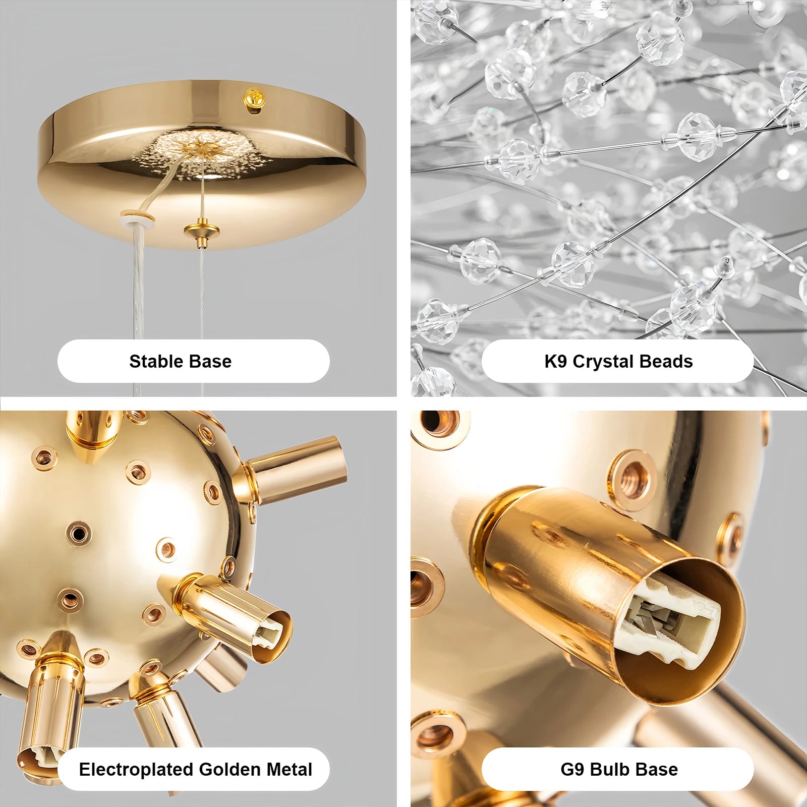 Moderne LED Hanglamp Paardenbloem Kristal – Luxe Kroonluchter Design (Goud/Zilver)
