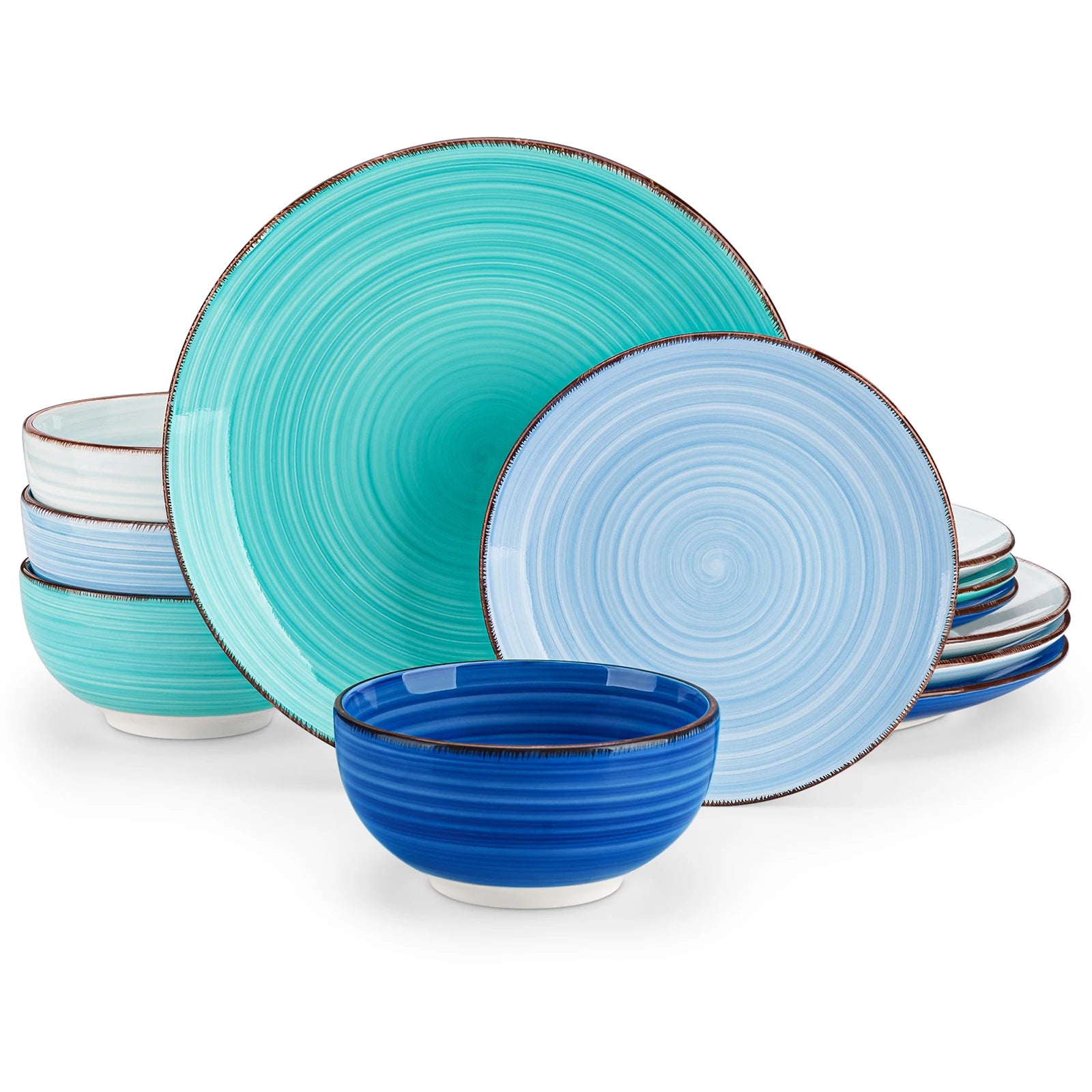 Keramisch Servies Set 12/24/48-delig – Luxe Porselein Serviesset met Handgeschilderd Spiraal Design – Vaatwasser- & Magnetronbestendig