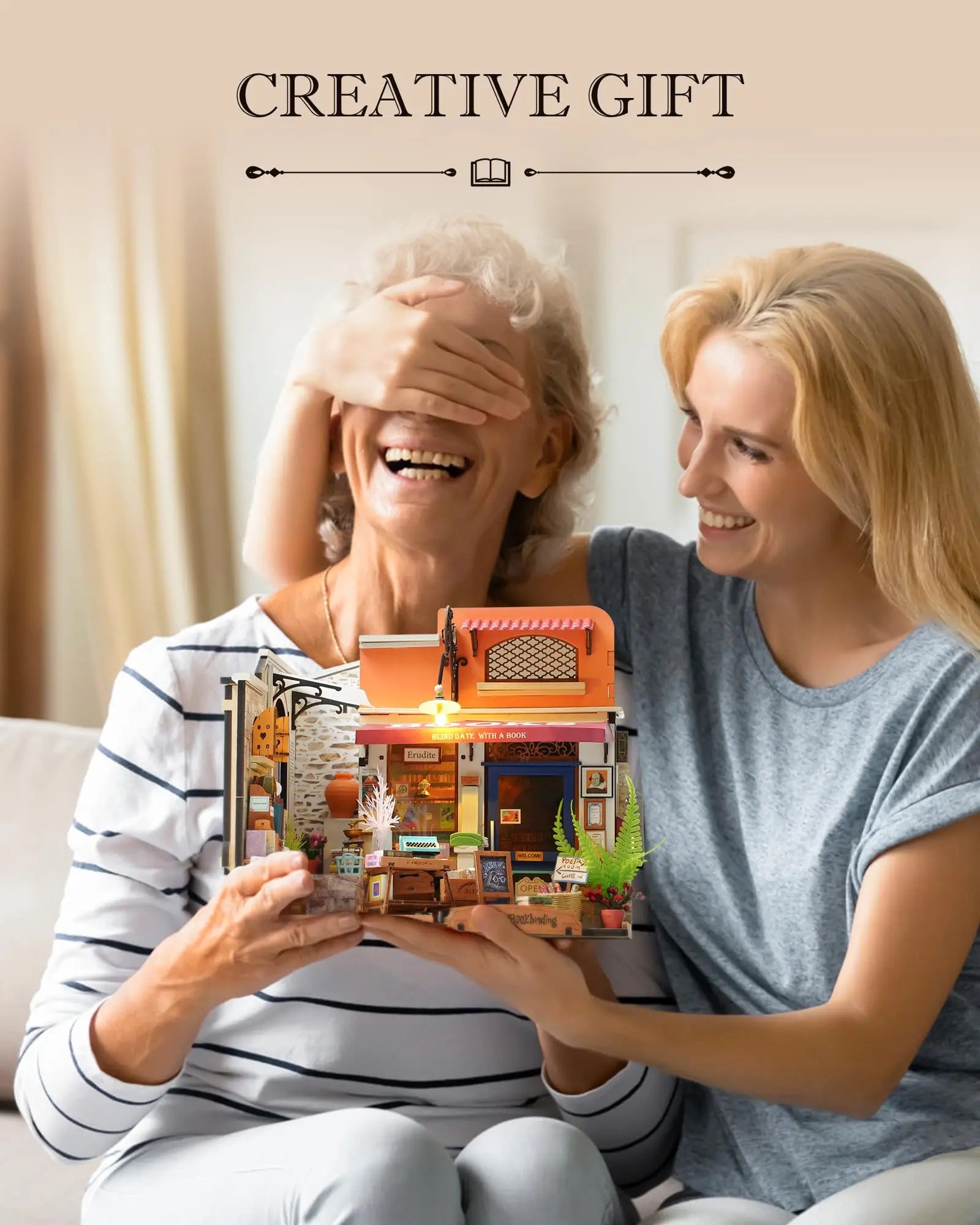 Miniatuur Boekwinkel Bouwpakket – DIY Houten Huisje met LED Verlichting – Creatief Knutselpakket voor Hobby en Cadeau