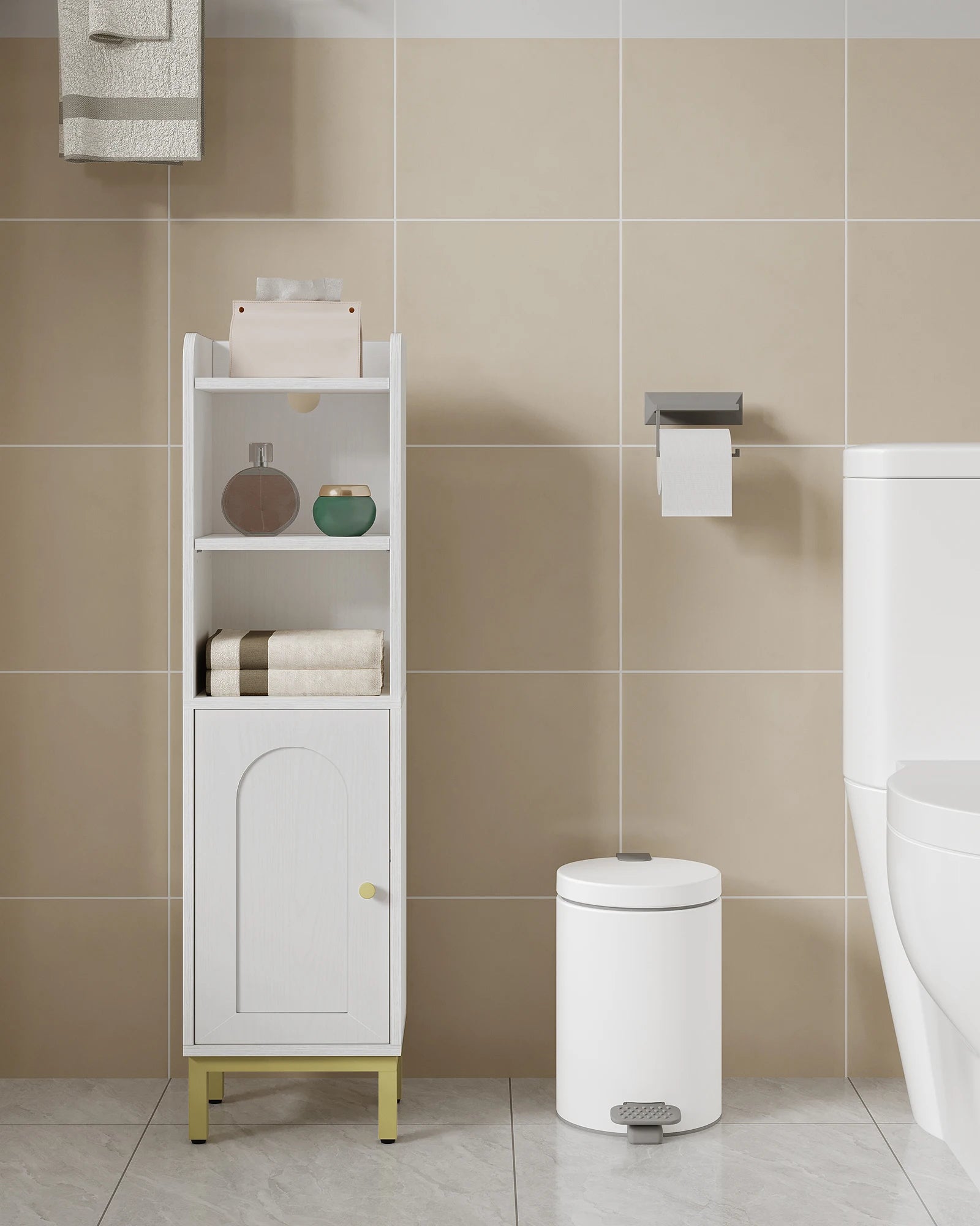 Smalle Badkamerkast met Deur en Verstelbare Planken – Ruimtebesparende Toiletkast – Moderne Badkamer Opbergkast Wit/Zwart