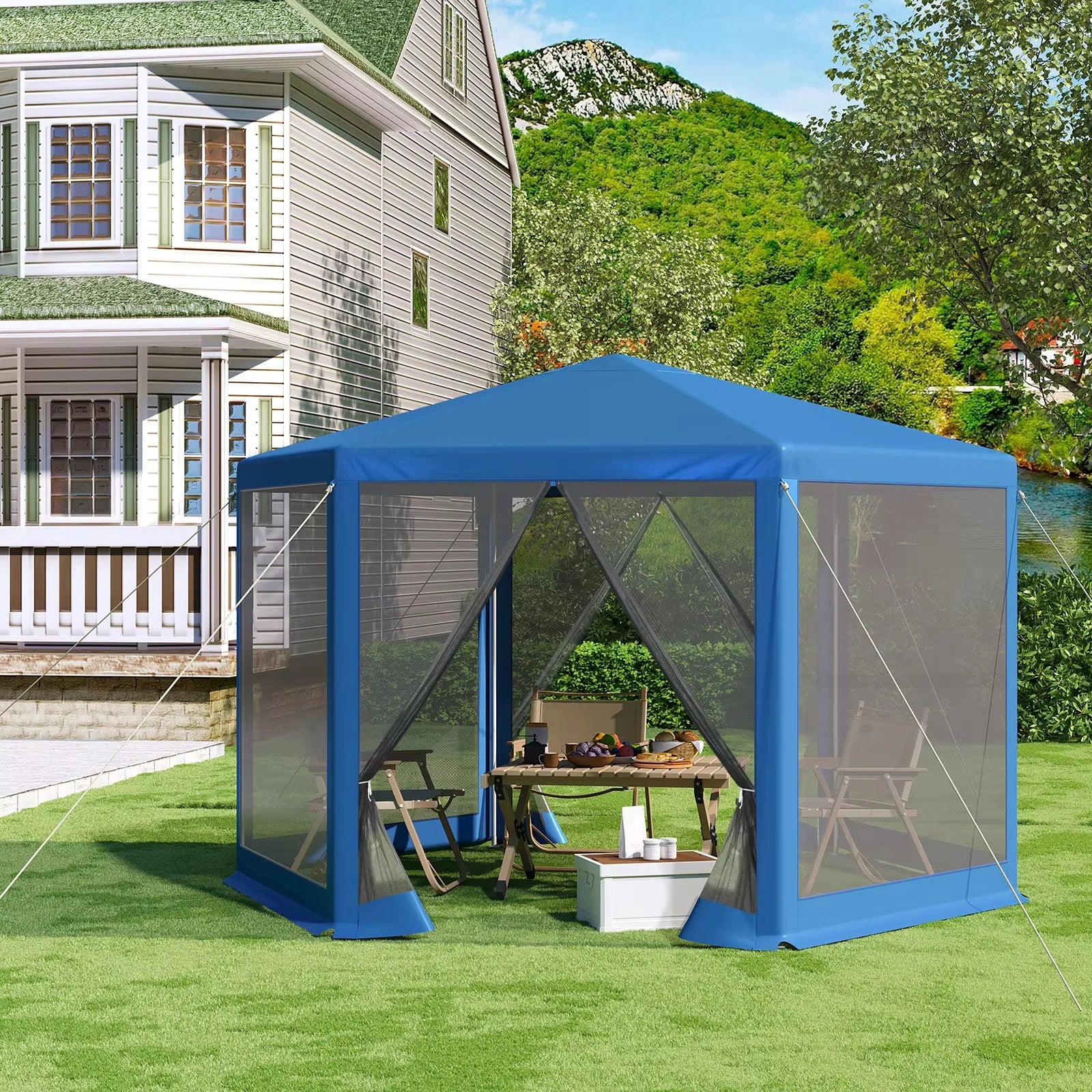 Tuinpaviljoen 3,8 x 3,3 m met Klamboe – Tuinhuisje met Mesh Zijwanden, UV-Bescherming & Luifel voor Tuin en Terras