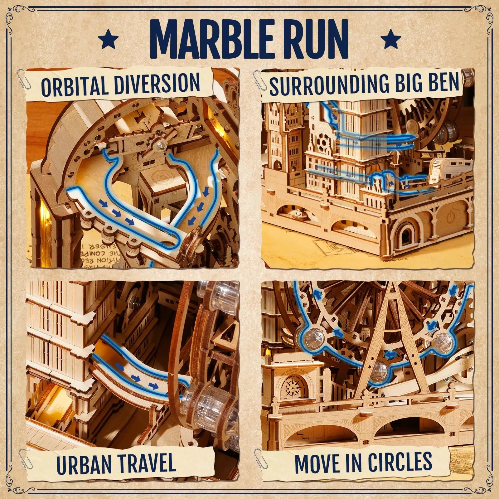 3D Houten Knikkerbaan Puzzel – Mechanische Marble Run Bouwset met Londen Thema – Interactieve STEM Puzzel voor Volwassenen en Tieners