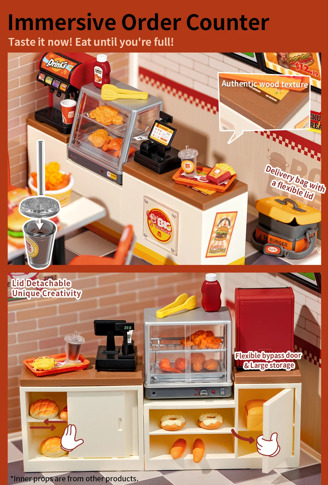 Miniatuur Poppenhuis Bouwset – Burgers Bar Thema – Creatieve DIY Bouwstenen voor Kinderen en Tieners